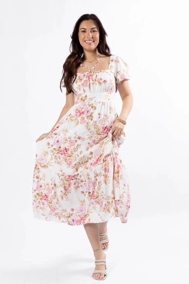 Small Town Smoke Show Pink Multi Floral Midi Dress FINAL SALE Easy Movement Layered Texture