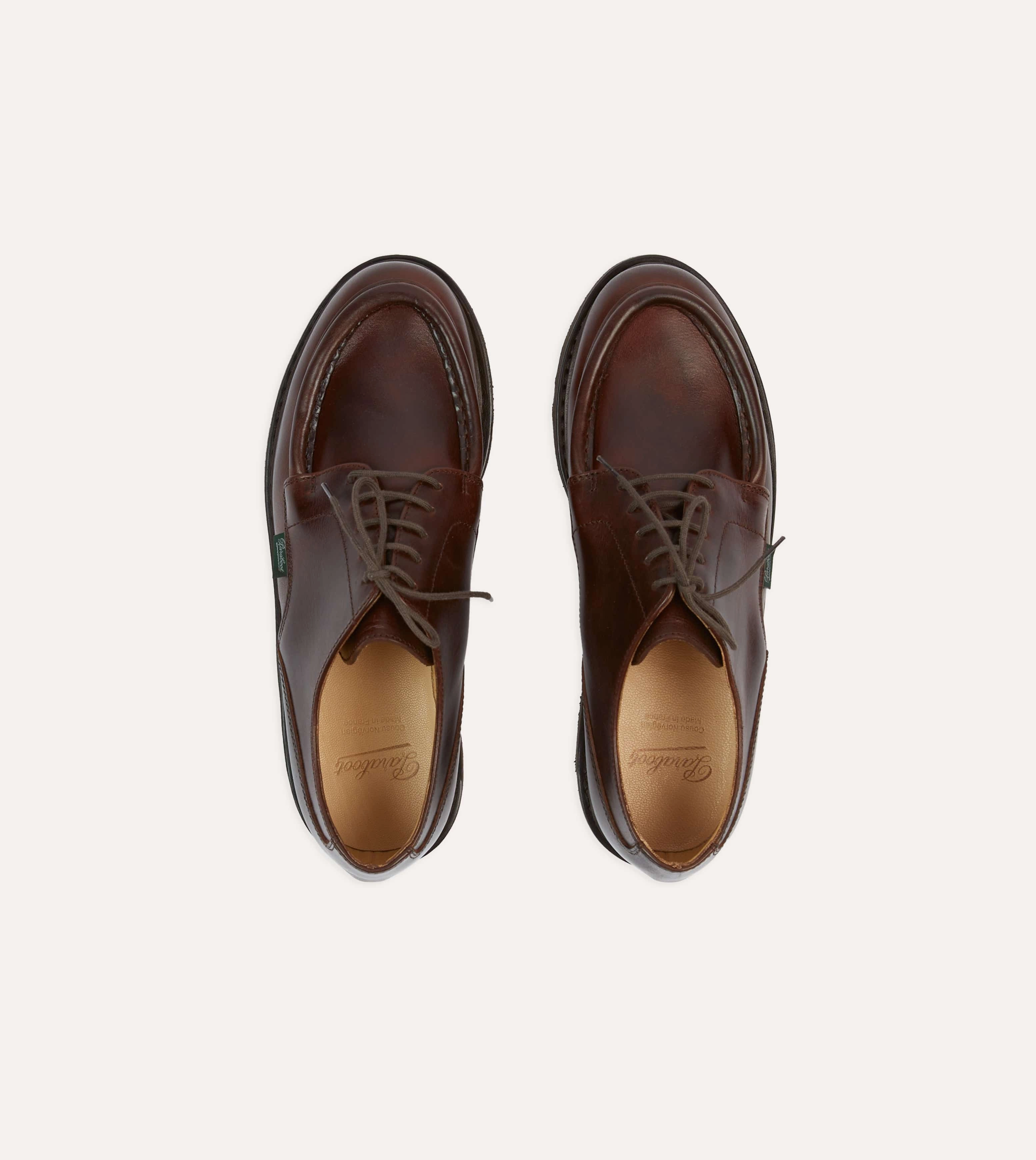 slim fit Paraboot Villandry Brown Calf Leather Derby Shoe