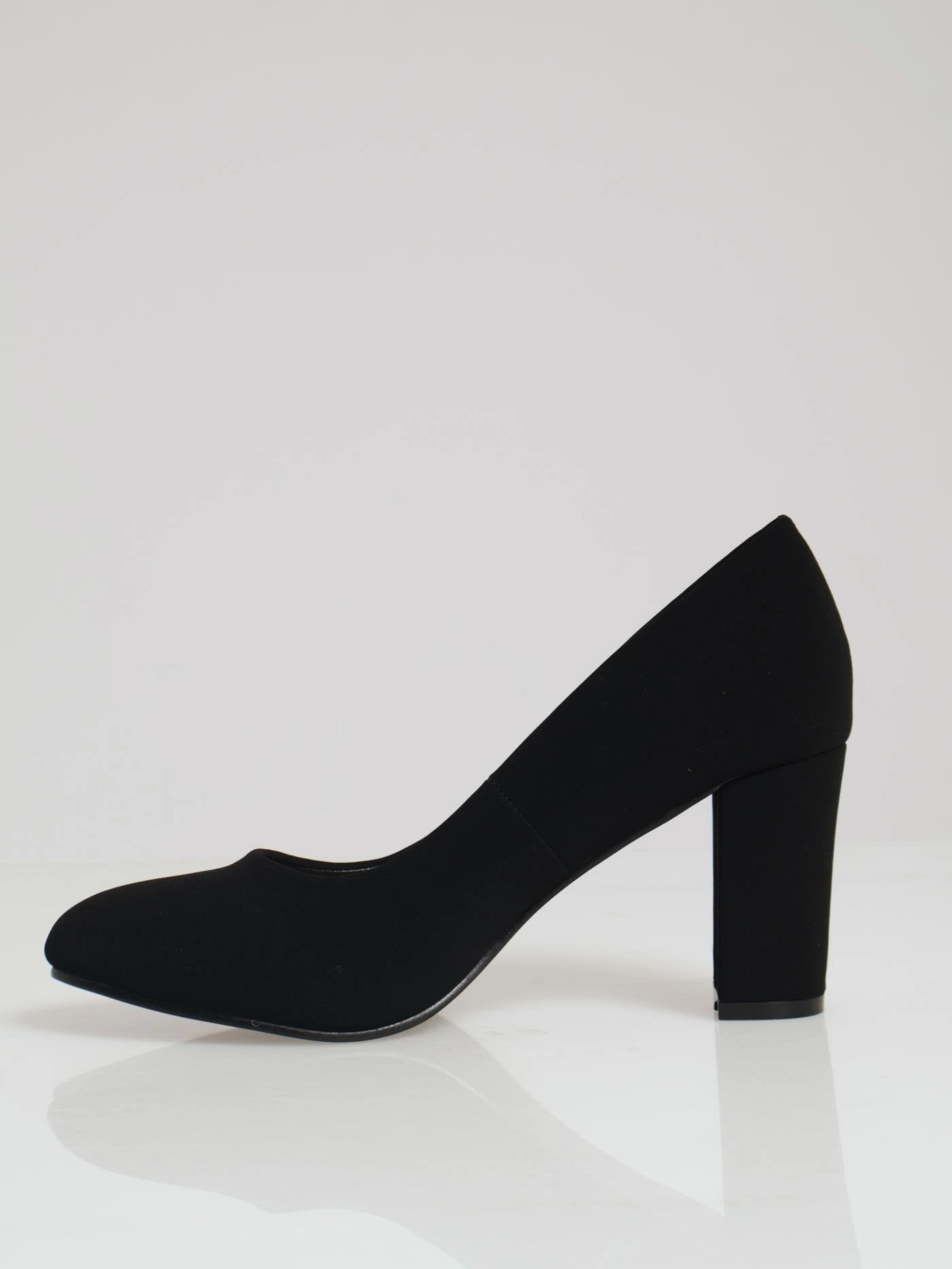 Almond Toe Block Heel - Black Stretchable