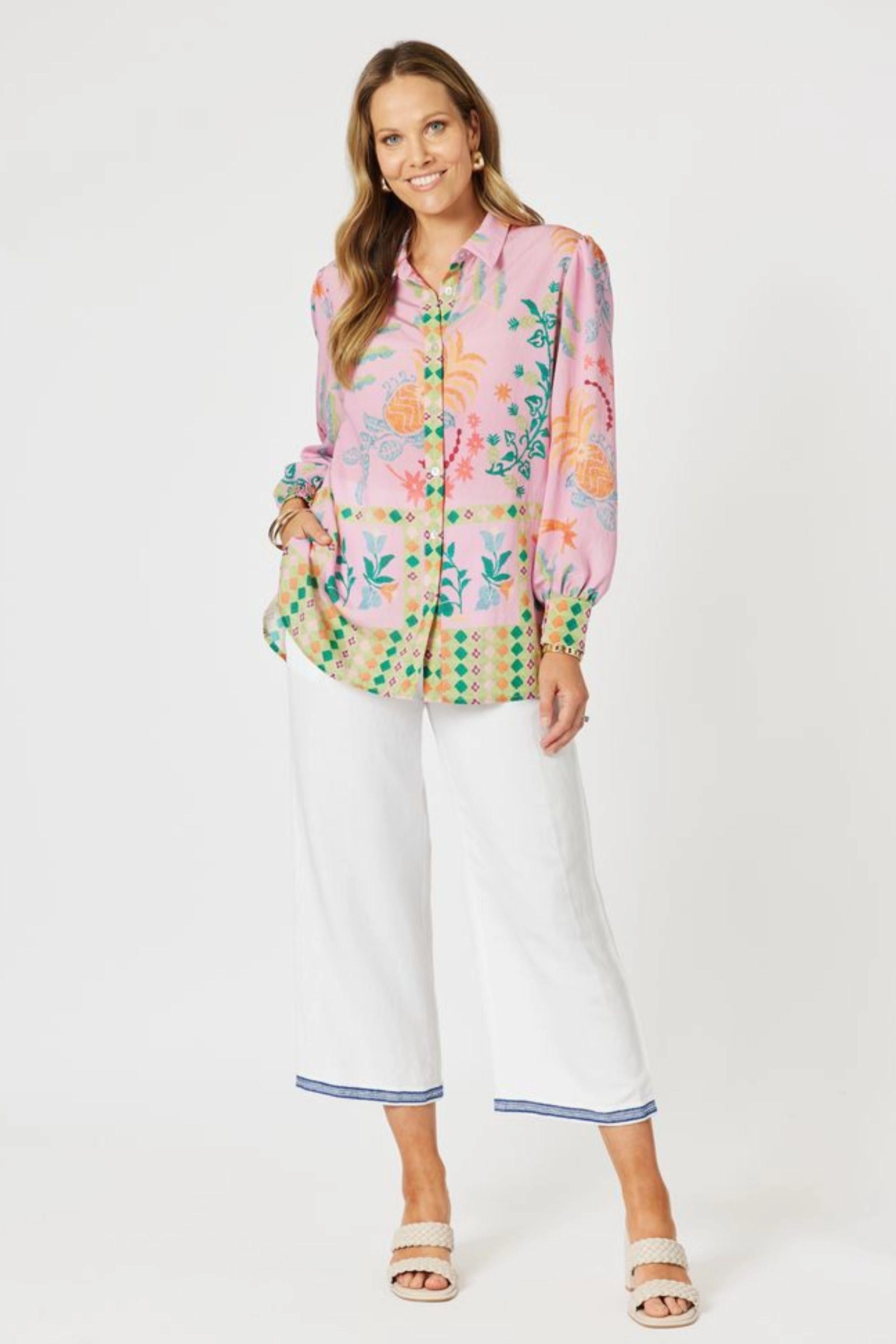 MARDI GRAS PRINT SHIRT - 47982HV Solid Color Stretchable Fabric