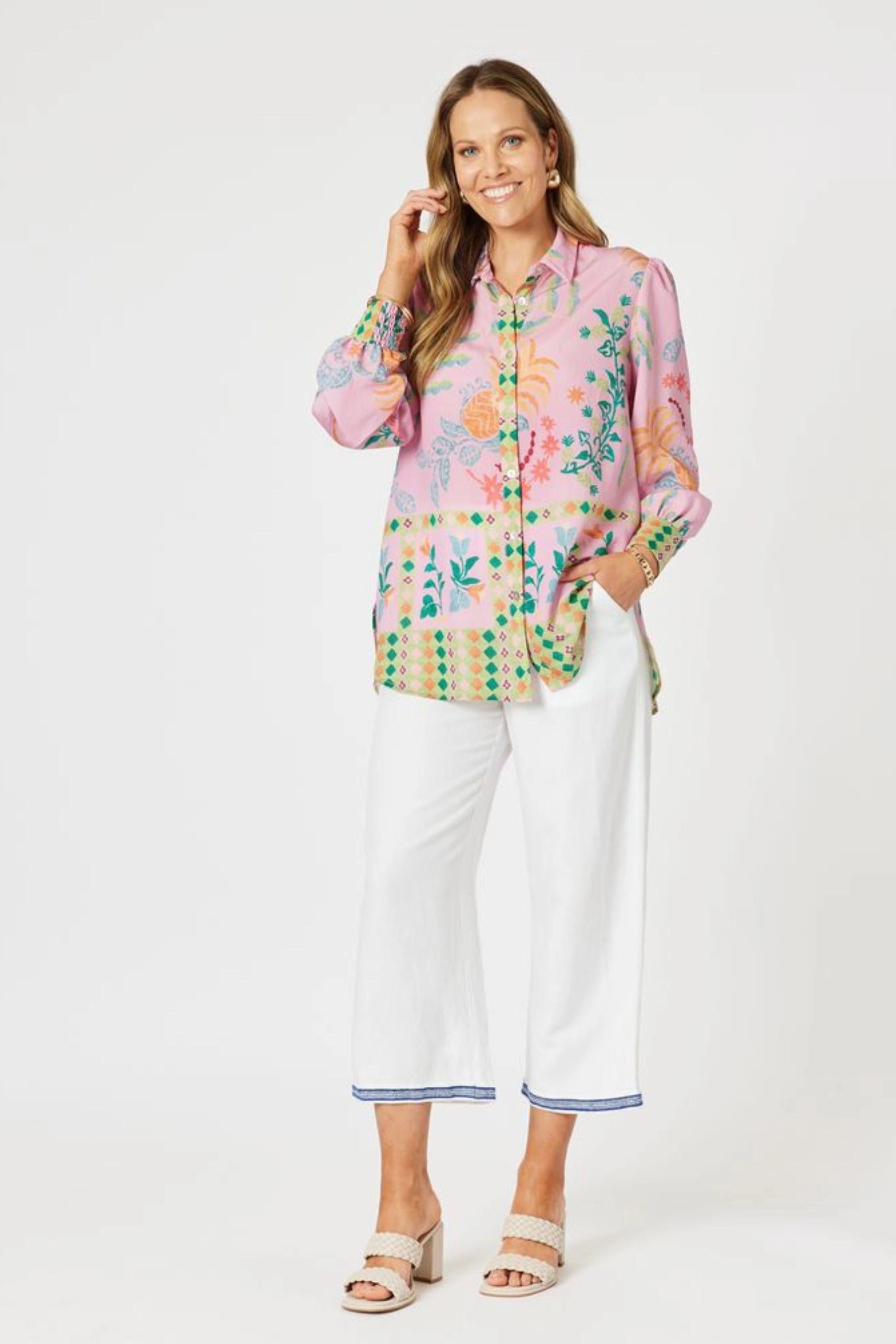 MARDI GRAS PRINT SHIRT - 47982HV Versatile Layering Piece