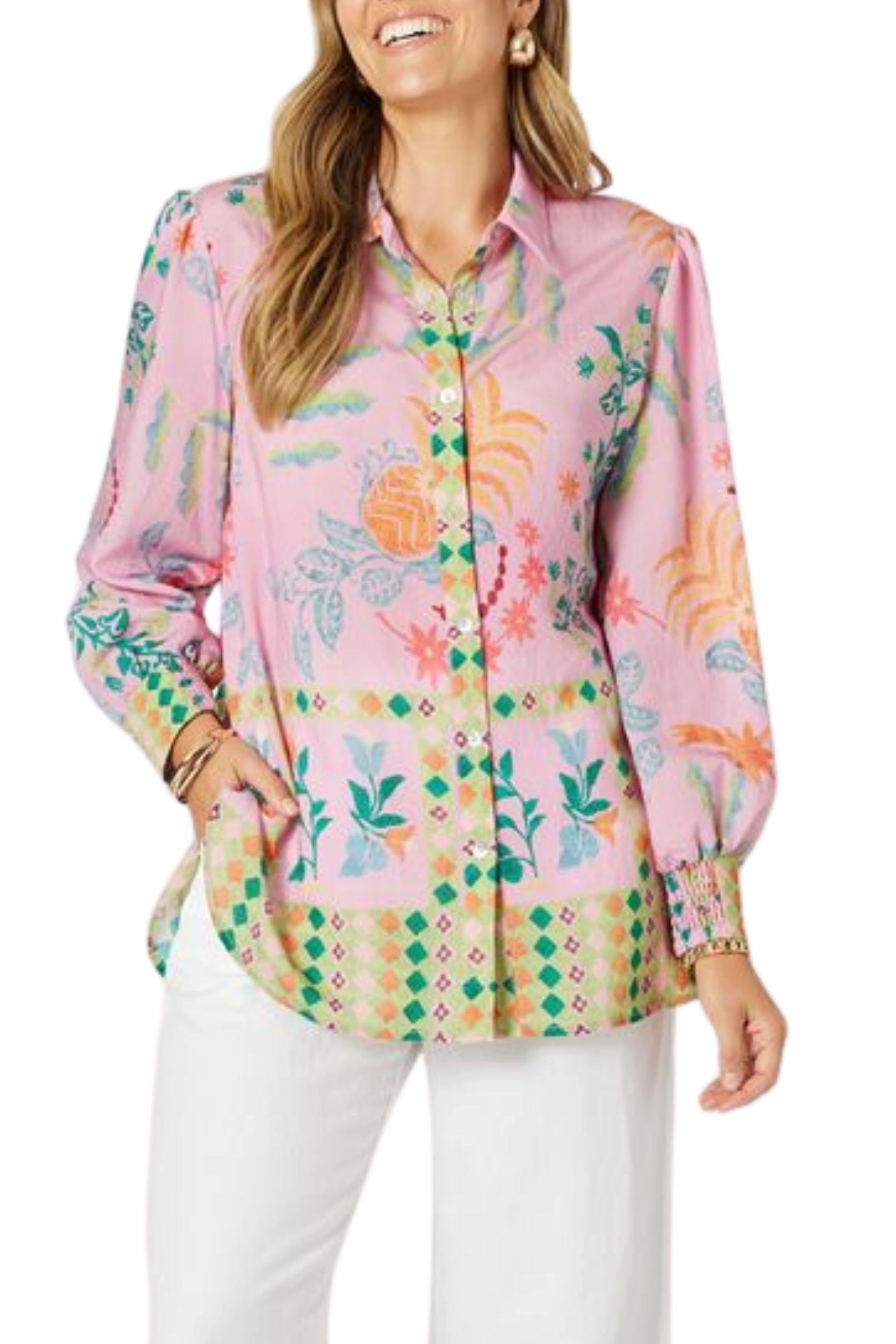 MARDI GRAS PRINT SHIRT - 47982HV Flexible Placket Structure Seasonal Fashion