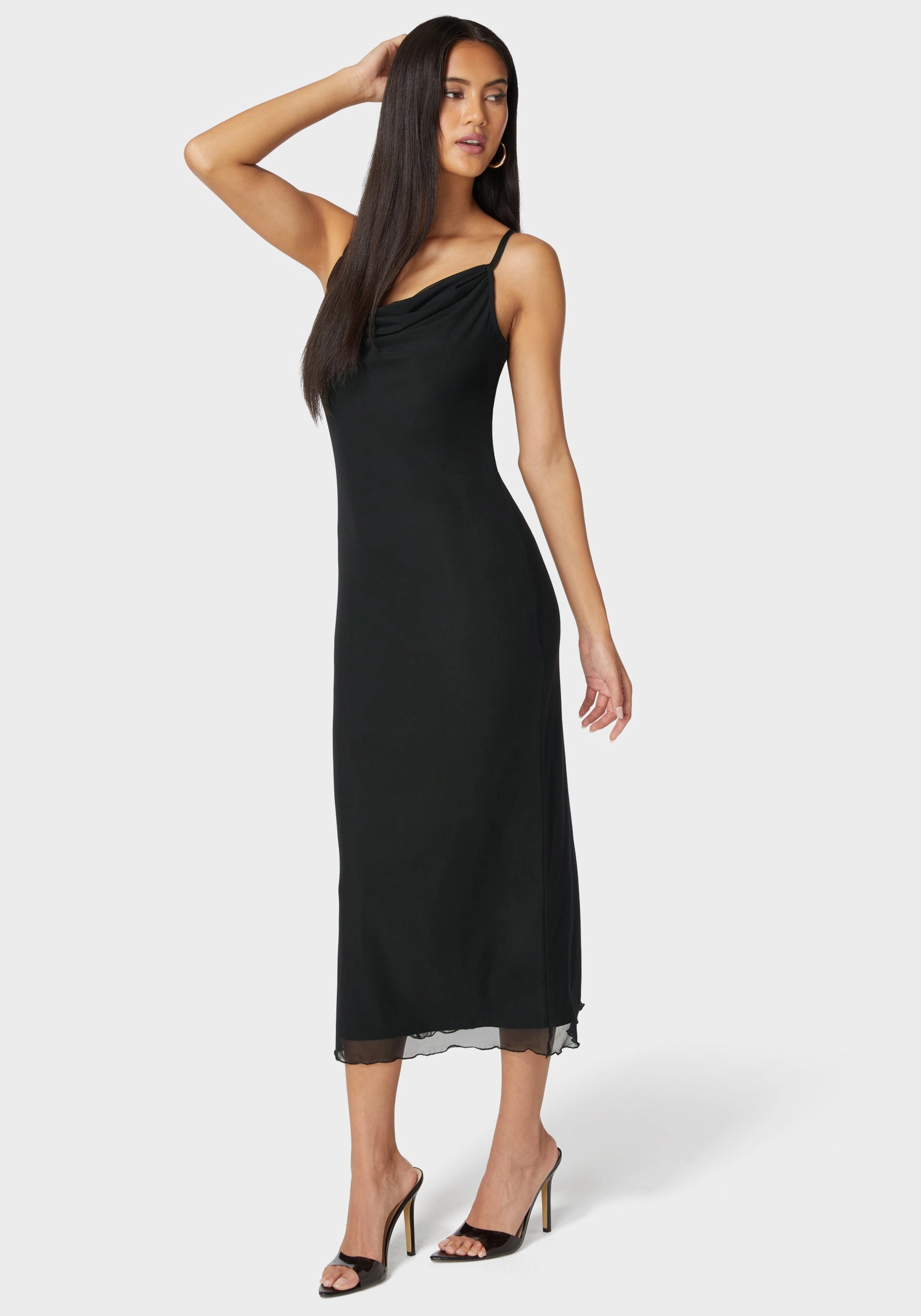 monochrome Velvet-Edge Emma Mesh Maxi Slip Dress