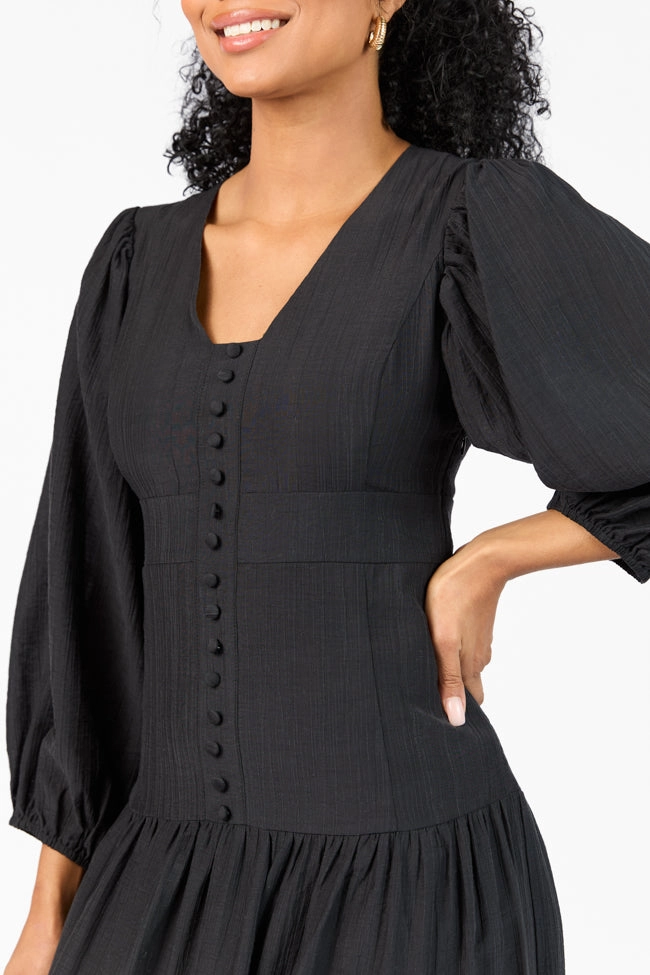 Enchanting Moments Black Button Detail Maxi Dress FINAL SALE Feminine Mood