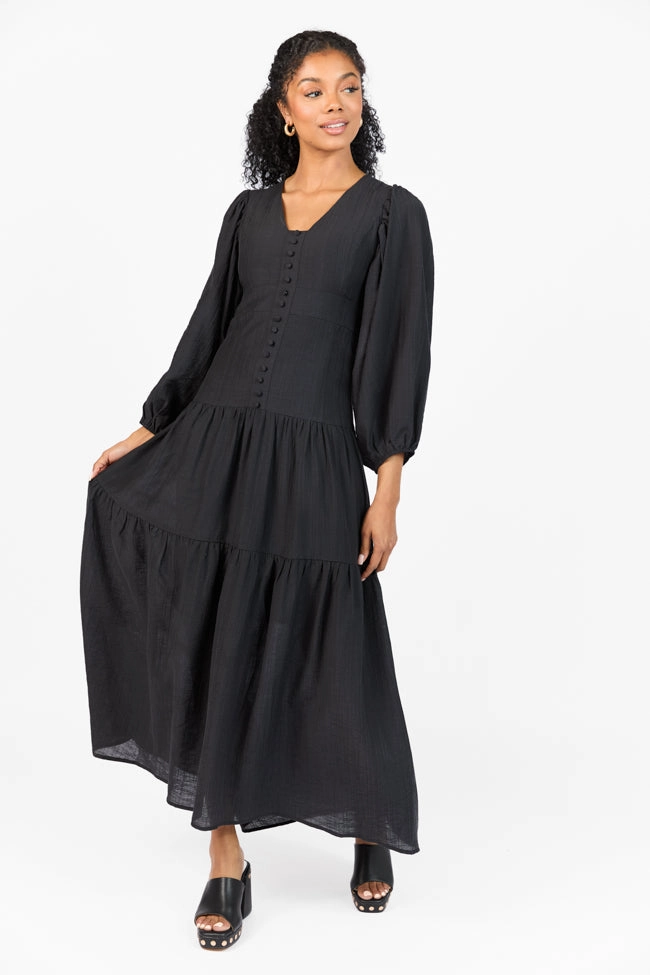 V Neckline Neutral Layer Enchanting Moments Black Button Detail Maxi Dress FINAL SALE