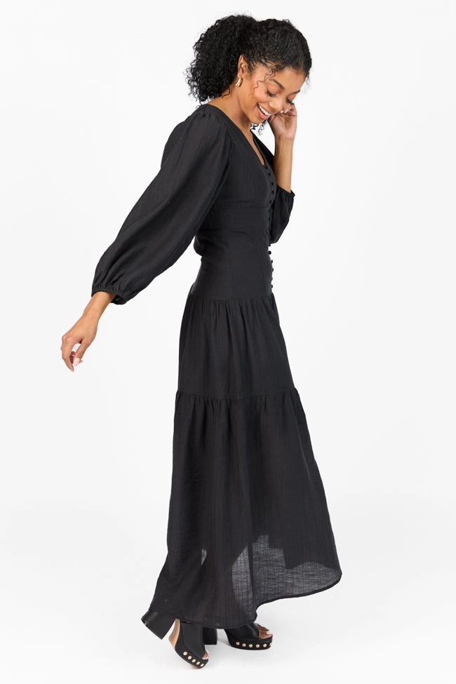 Tailored Elegance Anniversary-Event Enchanting Moments Black Button Detail Maxi Dress FINAL SALE