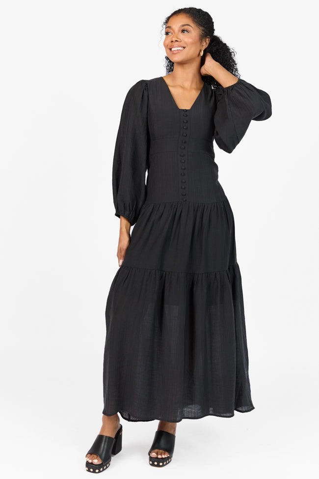 Enchanting Moments Black Button Detail Maxi Dress FINAL SALE Fashionable event gown Statement-Buttons