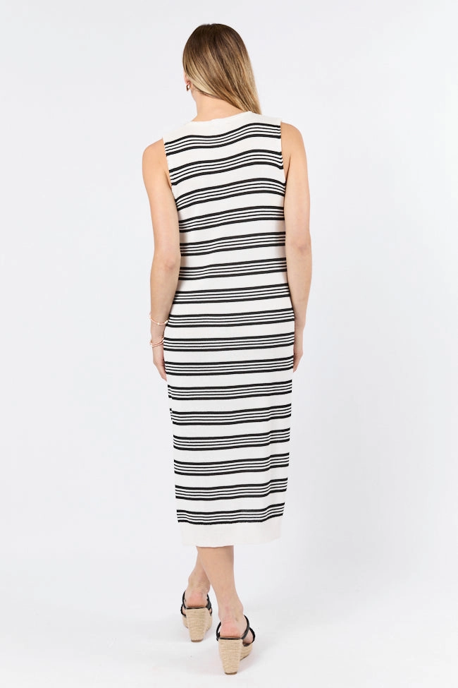 Endless Coastline Black and Ivory Striped Knit Sweater Dress FINAL SALE Eco Friendly Tailored Mood