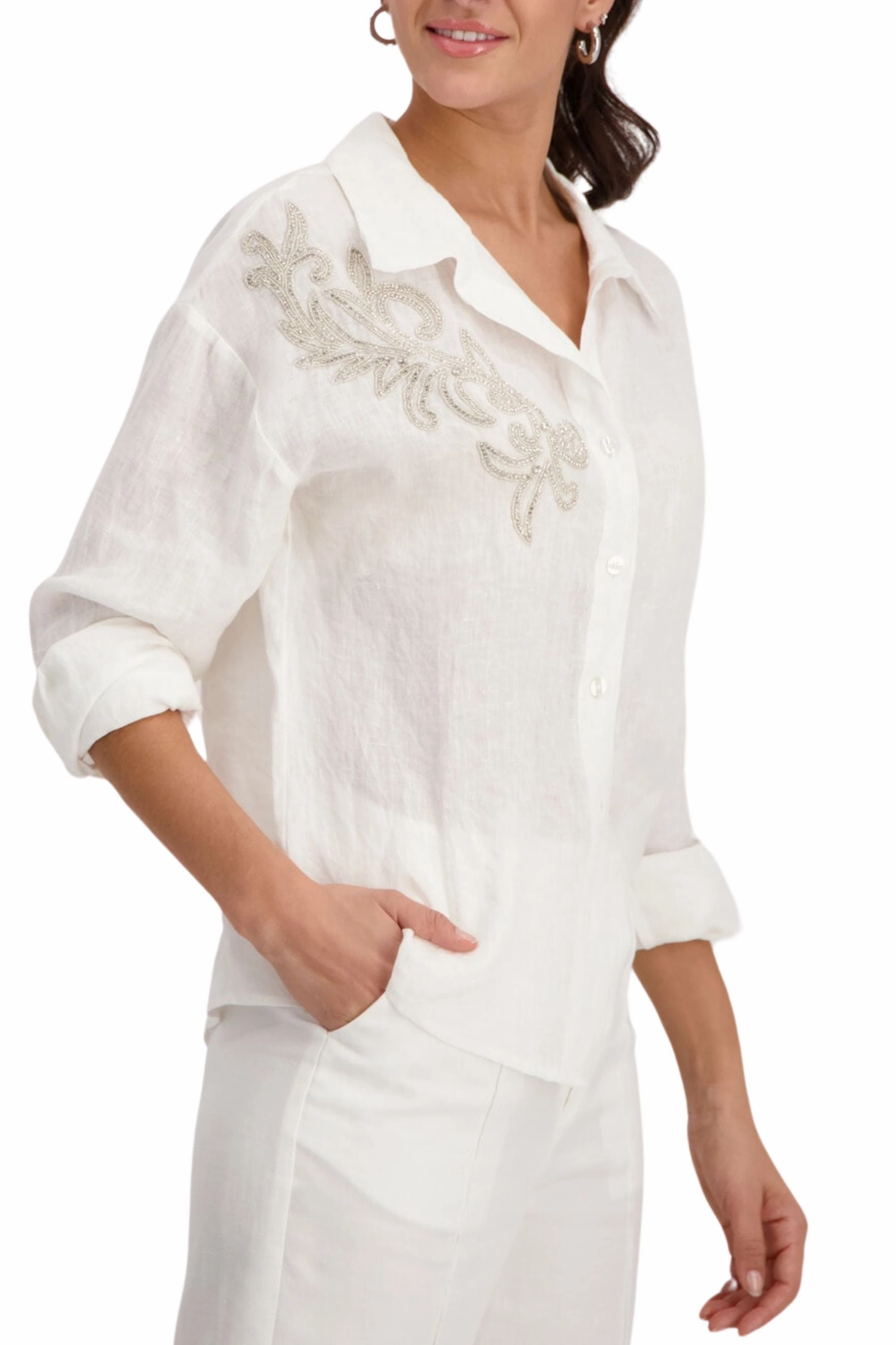 LINEN BLOUSE - 408982MNR elastic waistband
