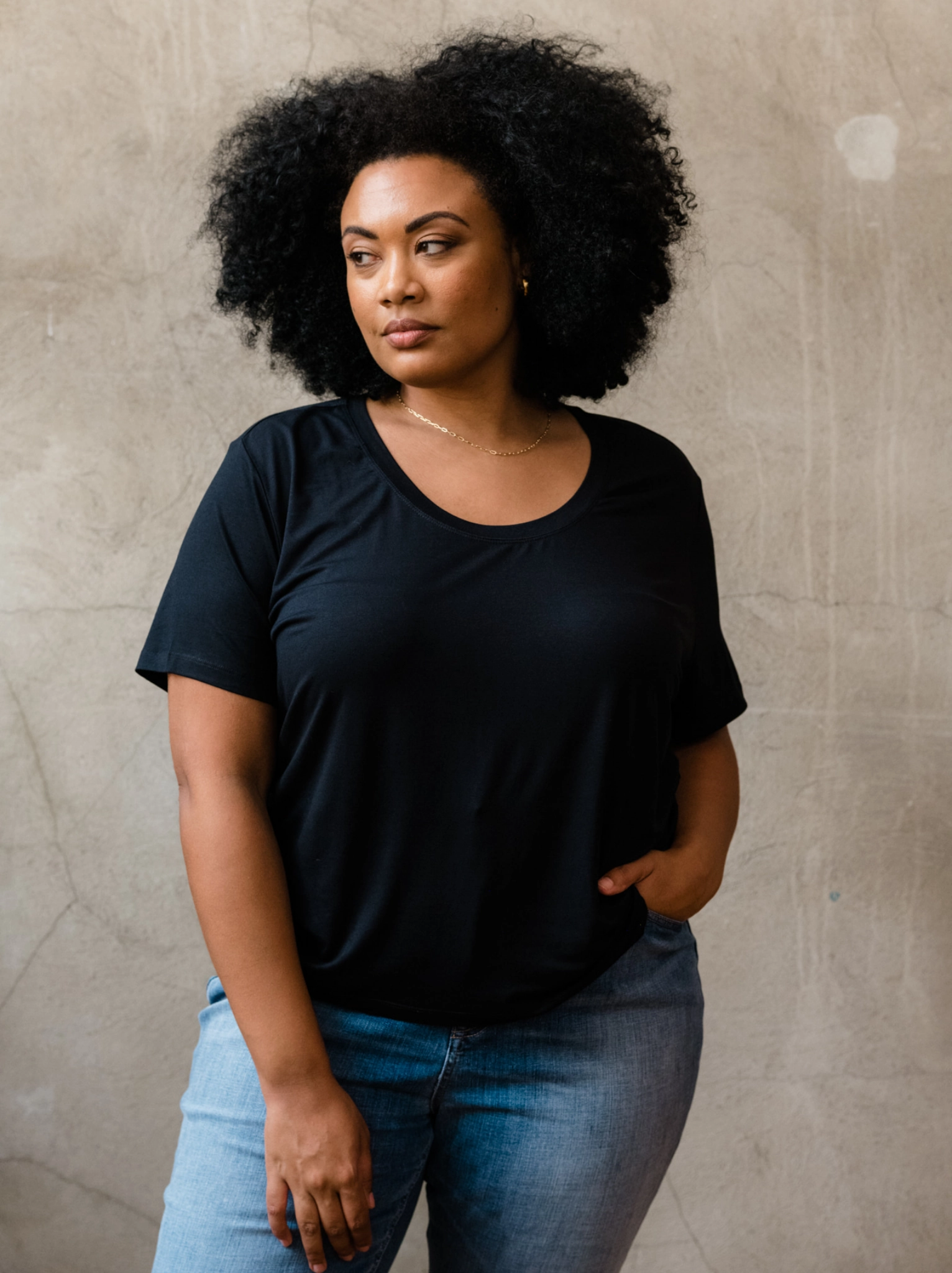 Mae Drapey Tee - Black Wicking Inner Lining Reversible Layering Tech