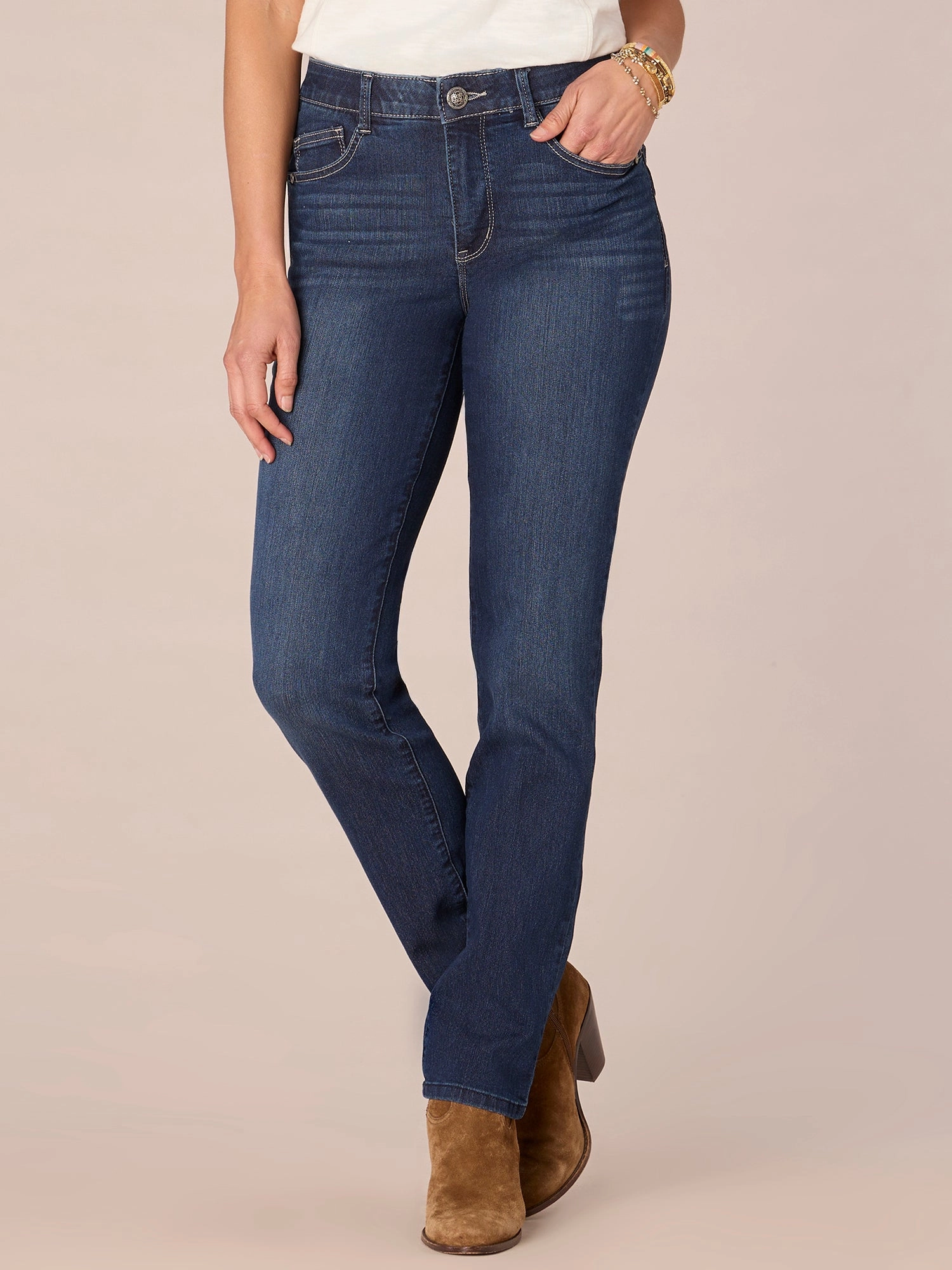 Neutral Fabric High Durability "Ab"solution? Petite High Rise Straight Leg Indigo Jeans