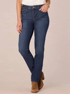 Modern Minimalist Rainy Day Movement Friendly "Ab"solution? Petite High Rise Straight Leg Indigo Jeans