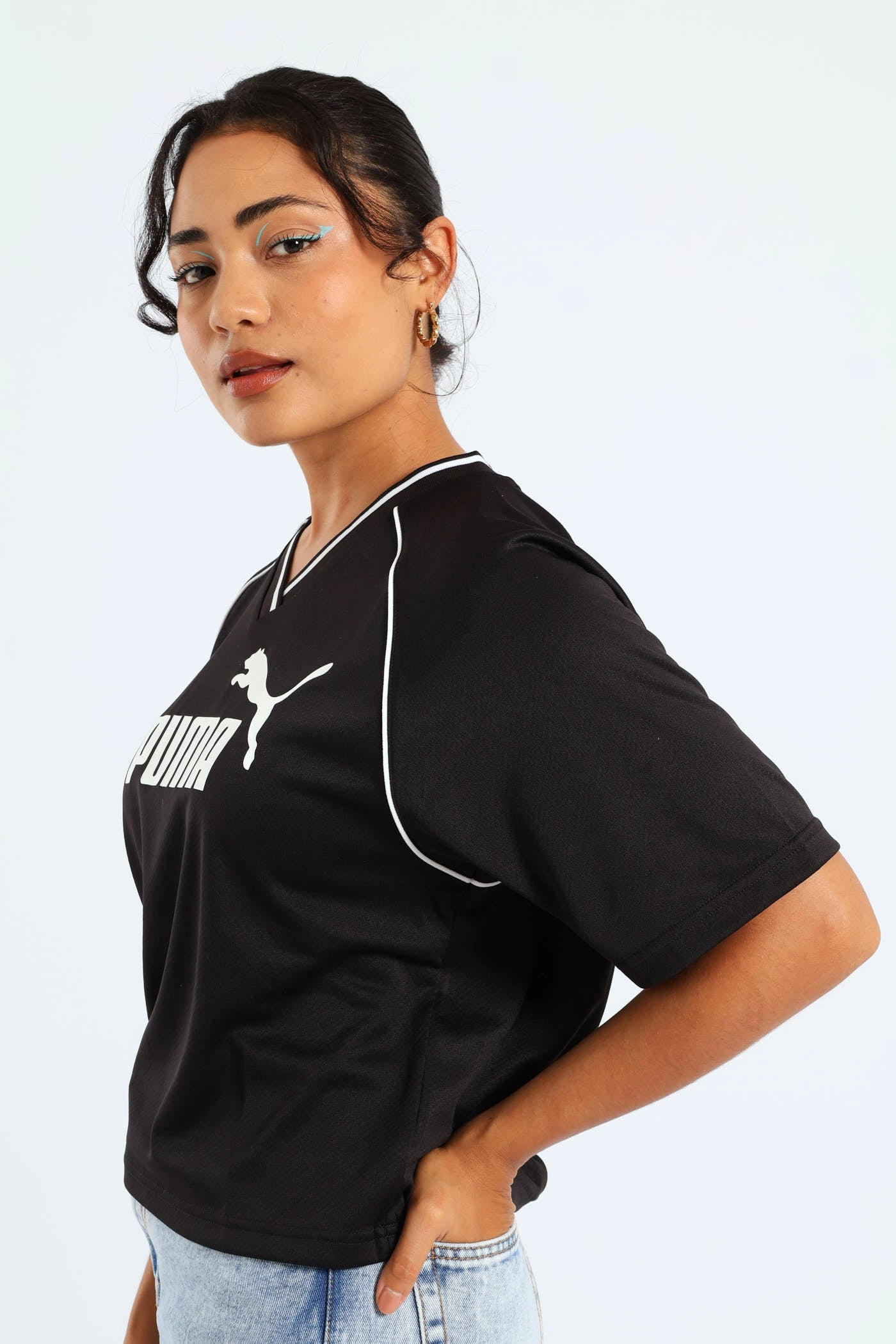 Essential Relaxed Cropped Football Jersey - Black Eco Friendly Textile Durable Color Retention