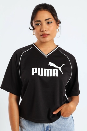 Essential Relaxed Cropped Football Jersey - Black Smooth Finish Adjustable Hem Cords