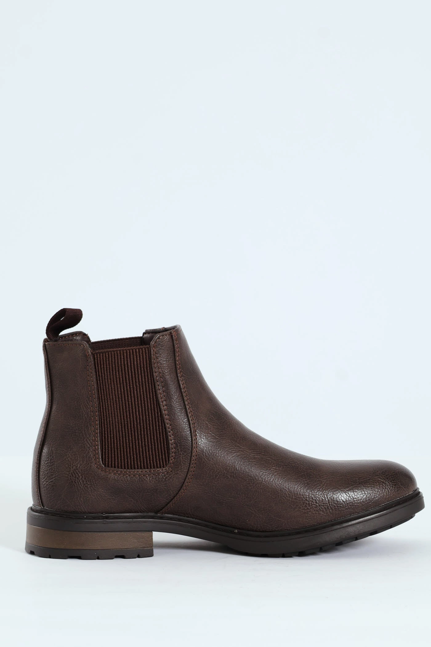 Ethan Pebbled Pu Elastic Gusset Chelsea Boot - Brown Pure White On-the-Go Wear