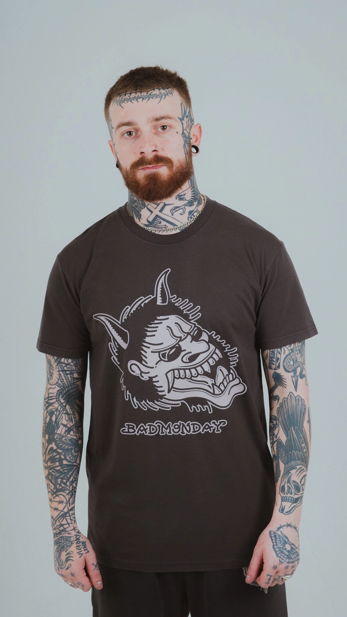 Hannya Faded Tee / Front Print Mesh Panel Details BioBased Fiber