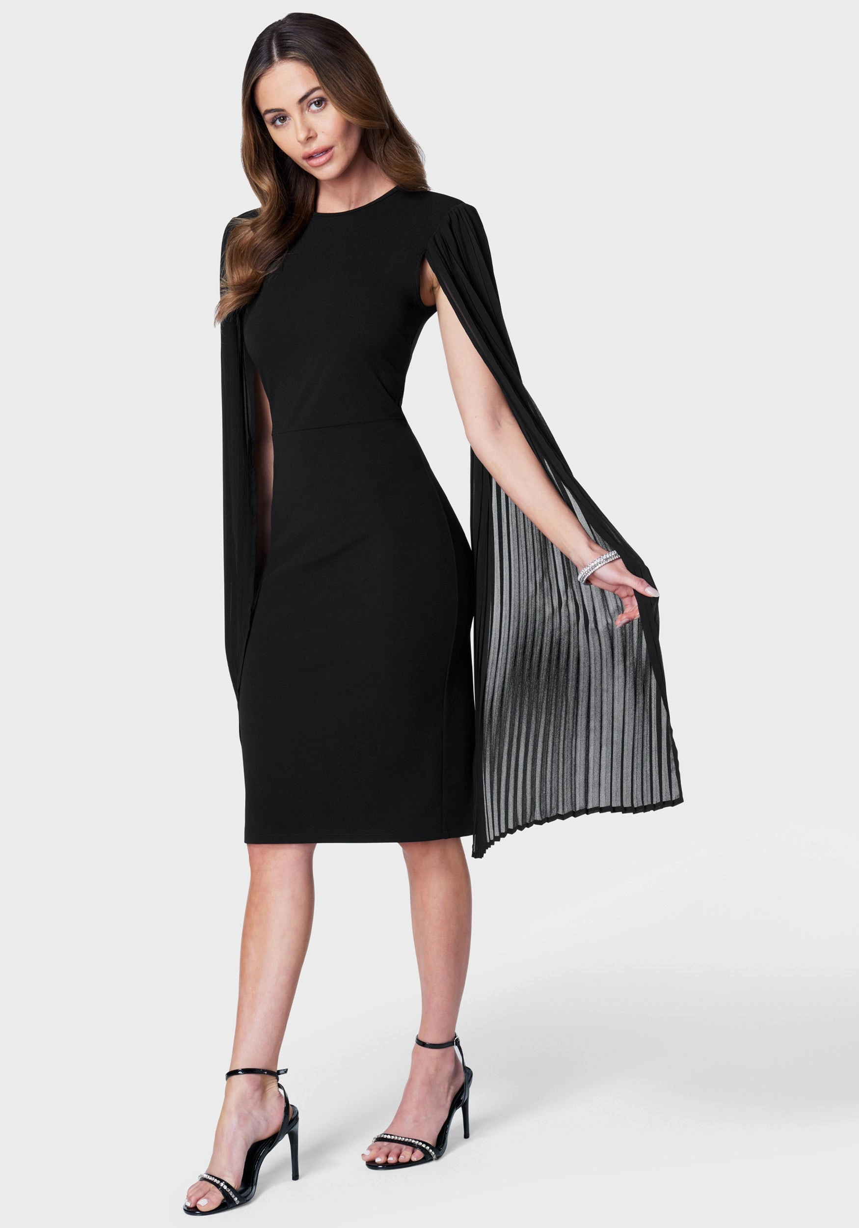 Minimalist-Style Elegant Piece Cape Sleeve Midi Dress
