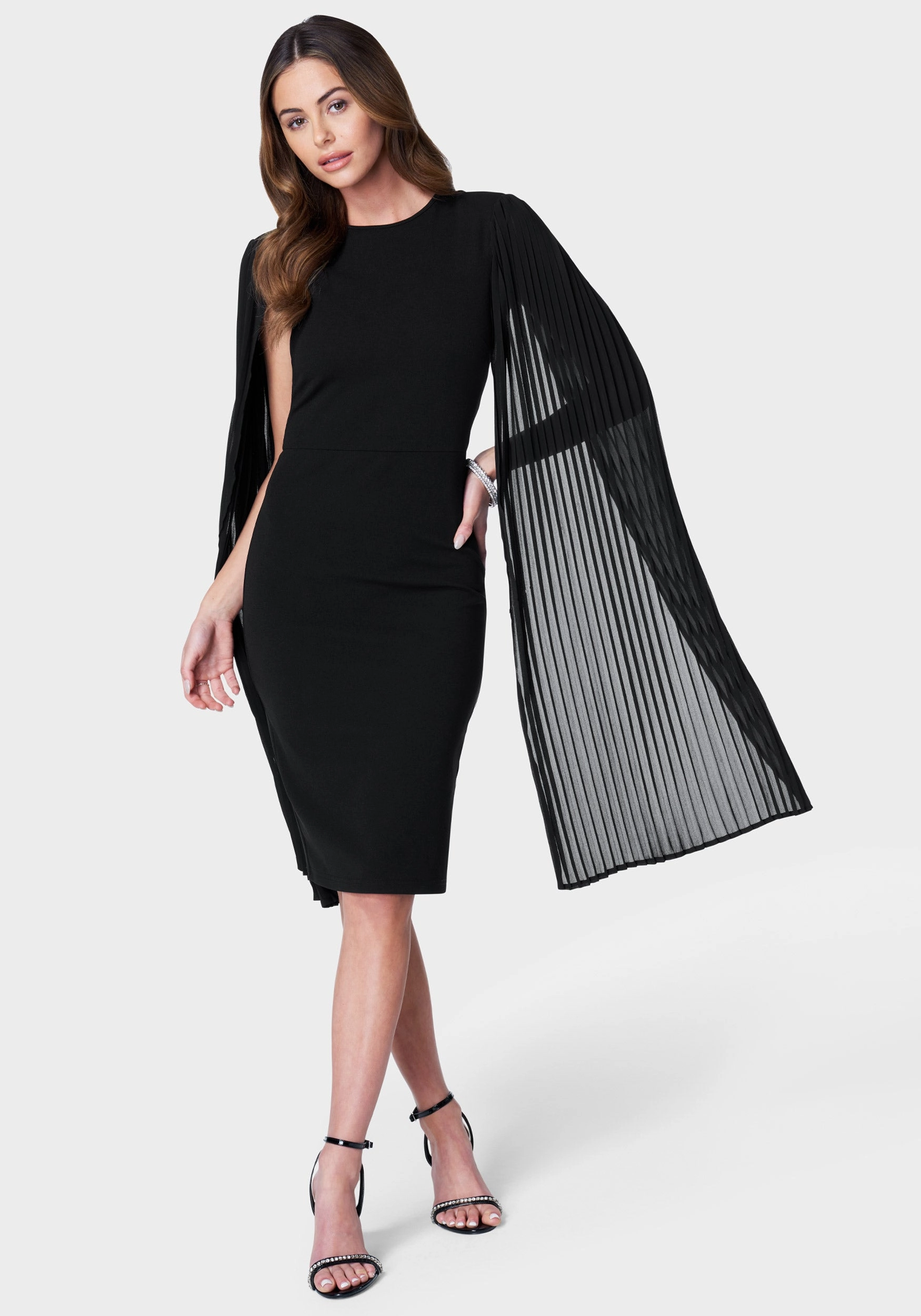 Texture Style Cape Sleeve Midi Dress