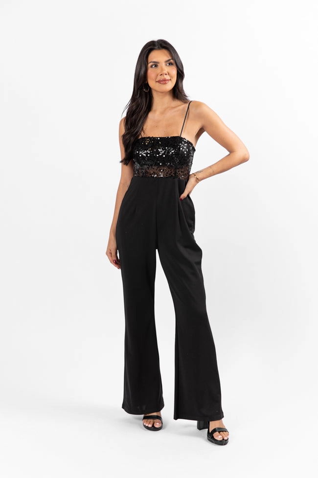 Airy Touch Even The Score Black Sequin Top Jumpsuit FINAL SALE