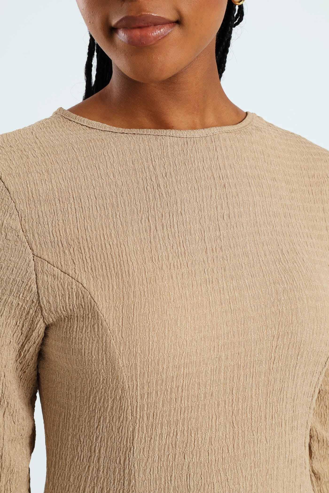 Fit & Flare Panelled Knit Midi Dress - Dark Beige Autumn Look