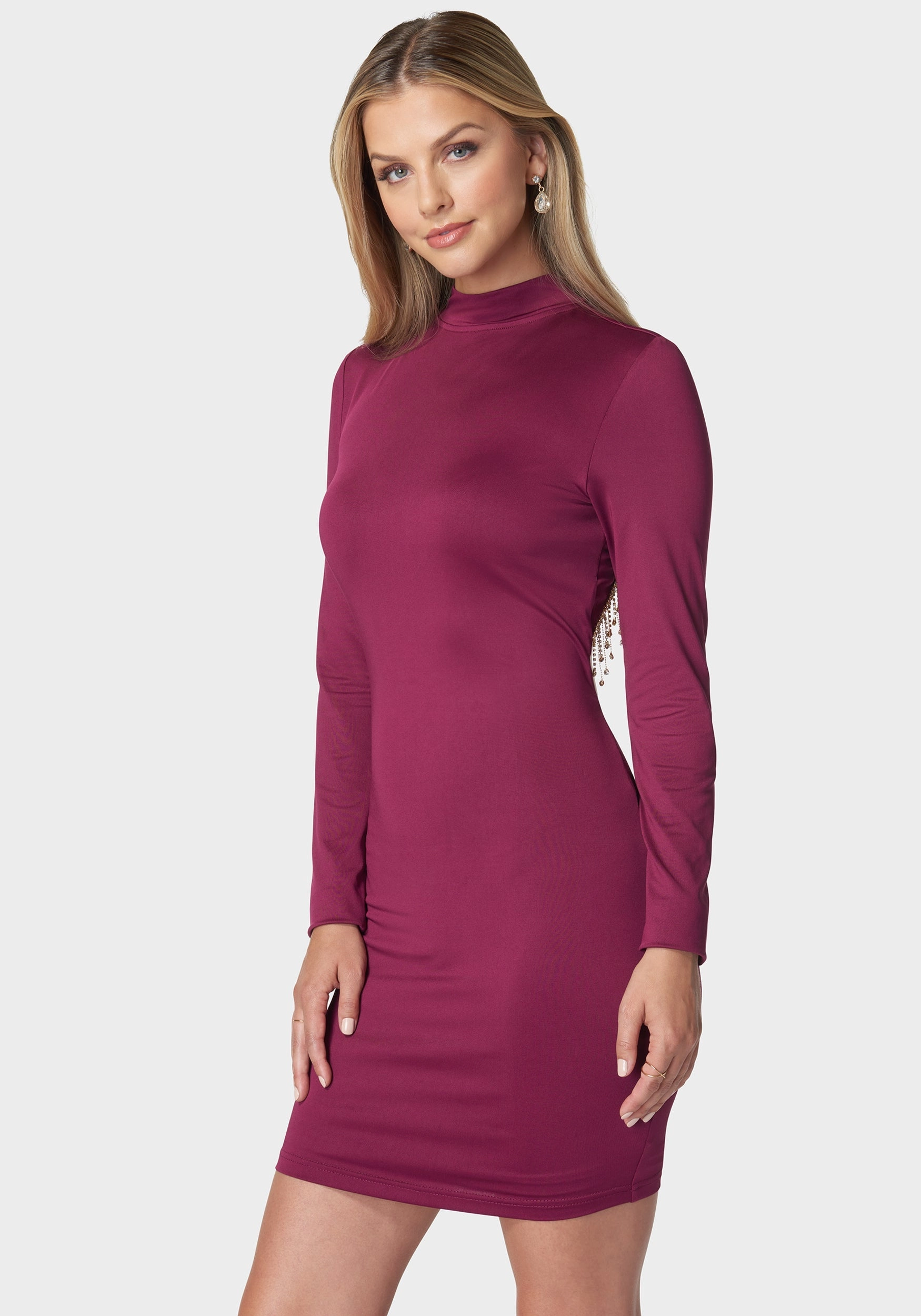 petite size Fashion Layers Crystal Fringe Open Back Mini Dress