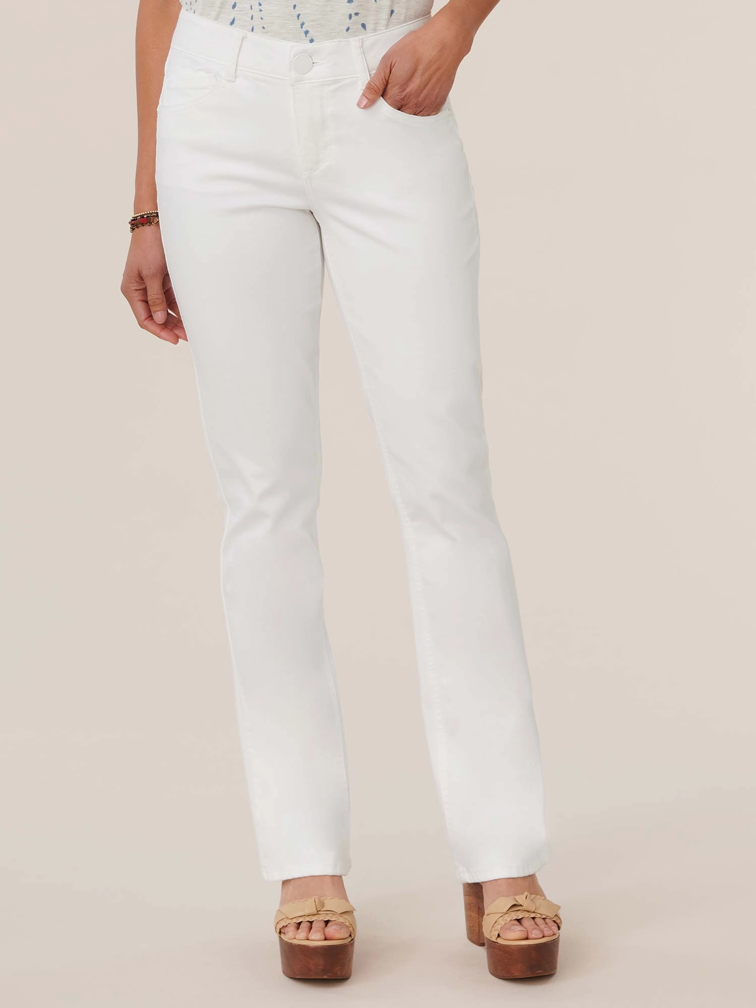 Trend Setter Trendy Premium Flexible Waist "Ab"solution? Itty Bitty Bootcut White Jeans