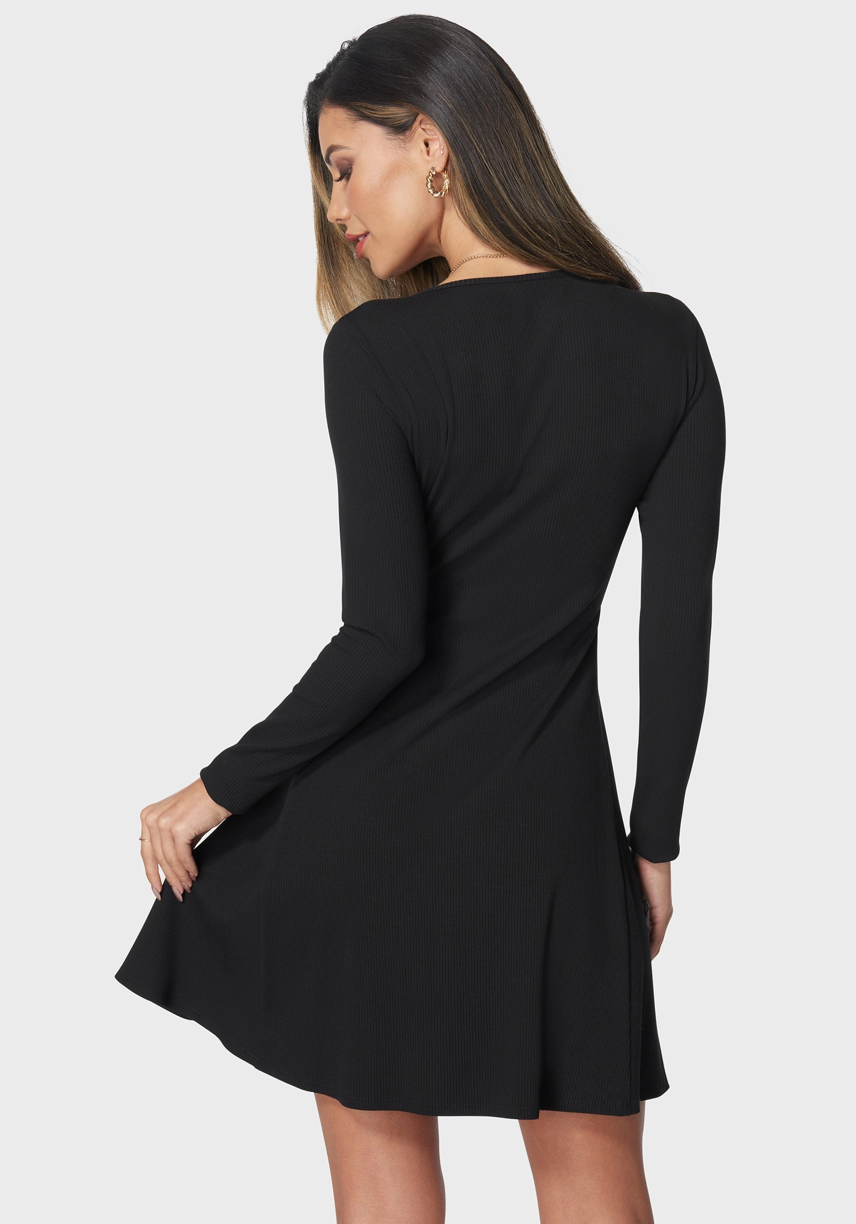 Rib Long Sleeve Godet Dress Minimal Mood