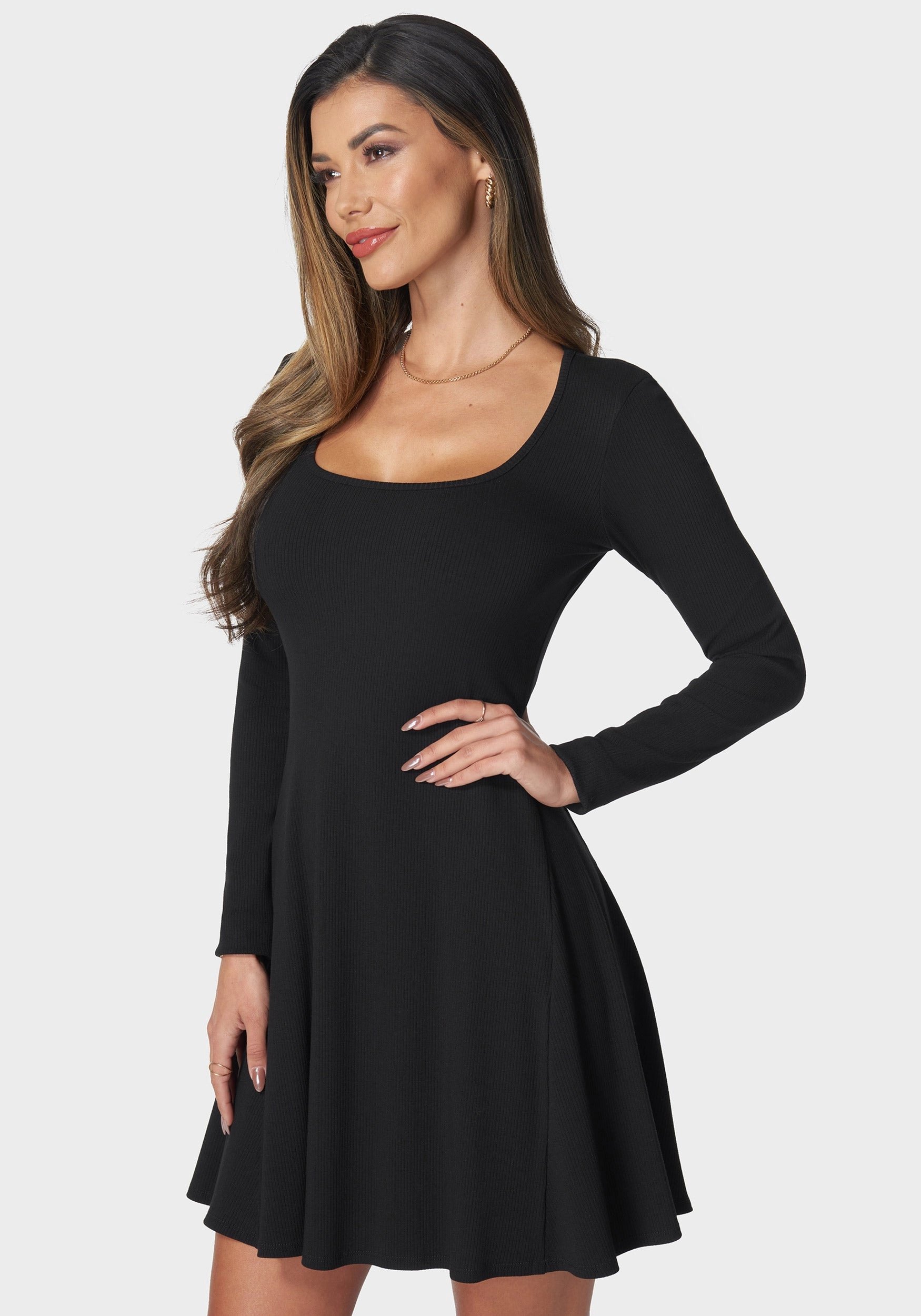 Rib Long Sleeve Godet Dress Relaxed and stylish
