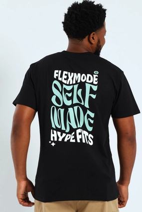 Comfortable Design Self Made Front & Back Tee - Black
