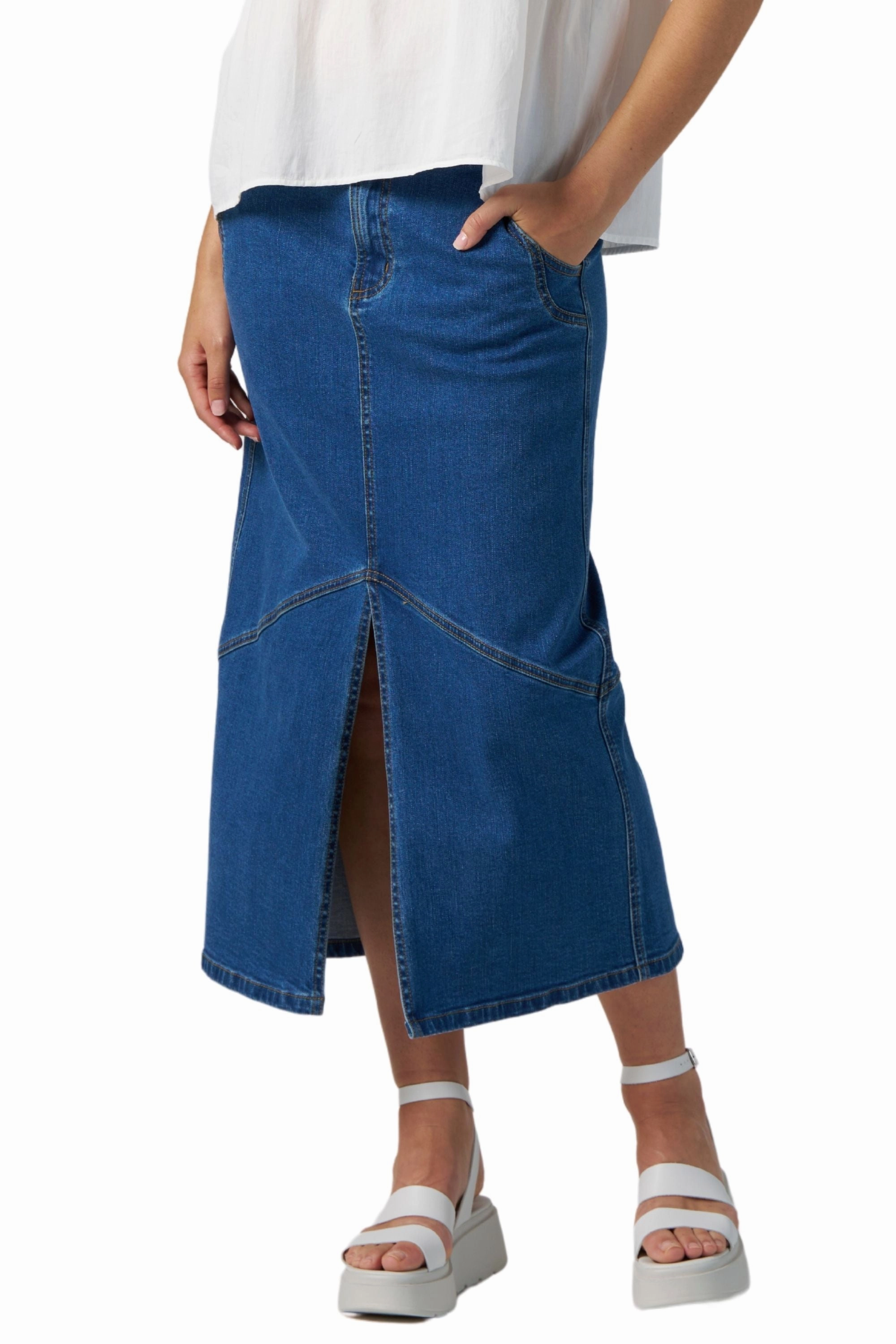 Elevated Casual Double Layer Construction MOTO DENIM SKIRT - MS1342