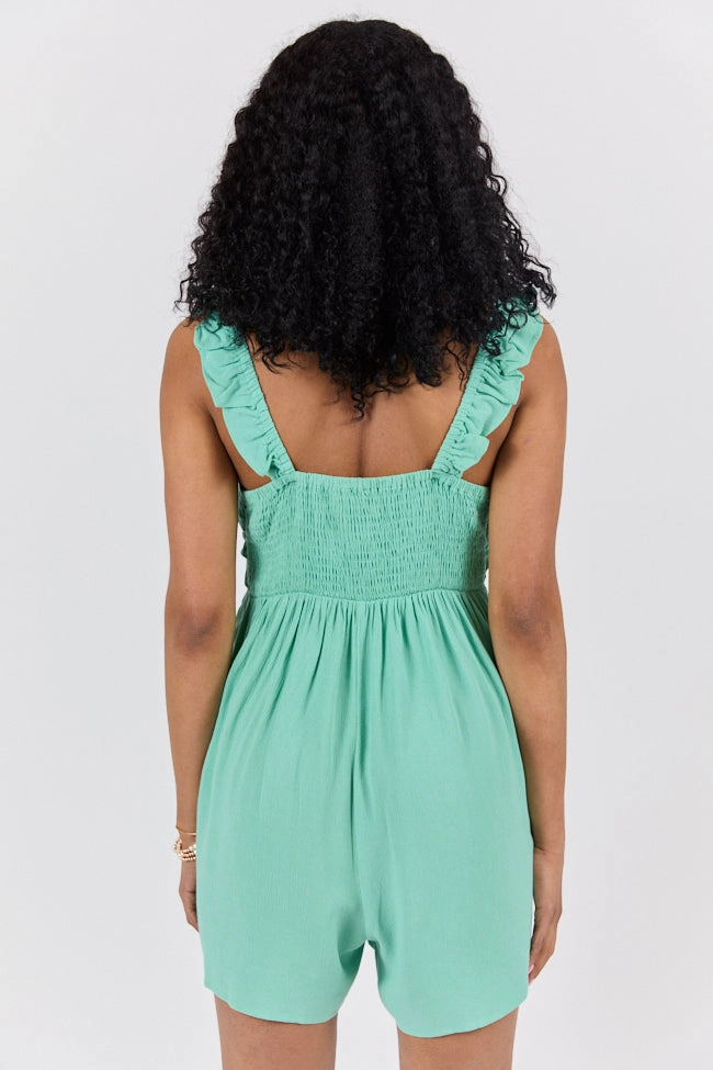 Lucky To Be Me Green Flutter Sleeve Romper FINAL SALE Matte-Lining Style Vibes