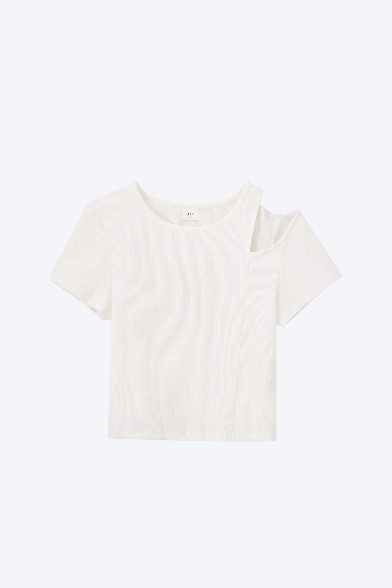 Durable Ribbed Hem Shoulder Cut-Out Tee - Cream [AT]