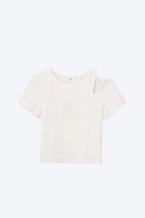 Non Iron Fabric Shoulder Cut-Out Tee - Cream [AT]
