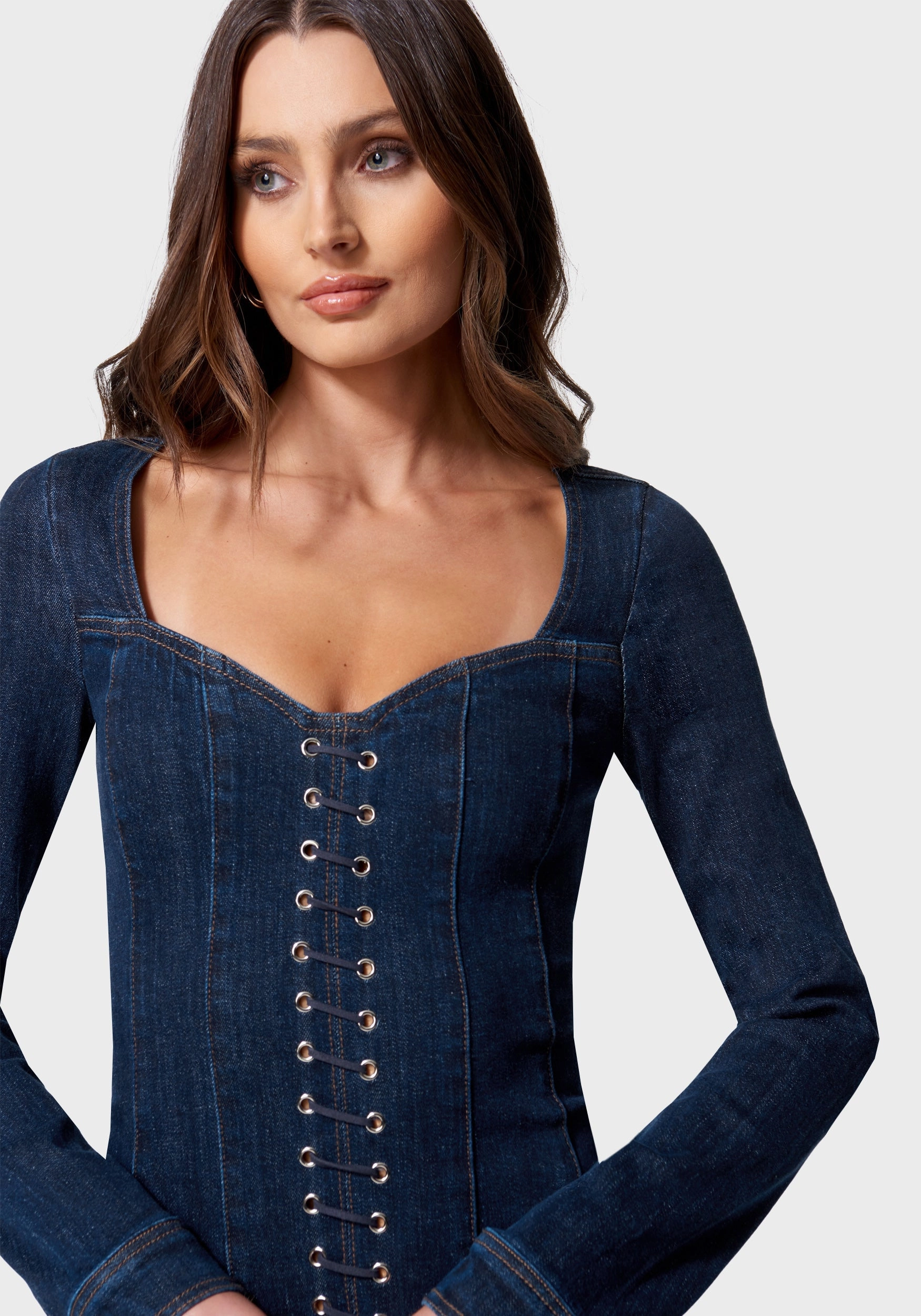 Travel Friendly Smart And Comfortable Eyelet Detail Denim Dress