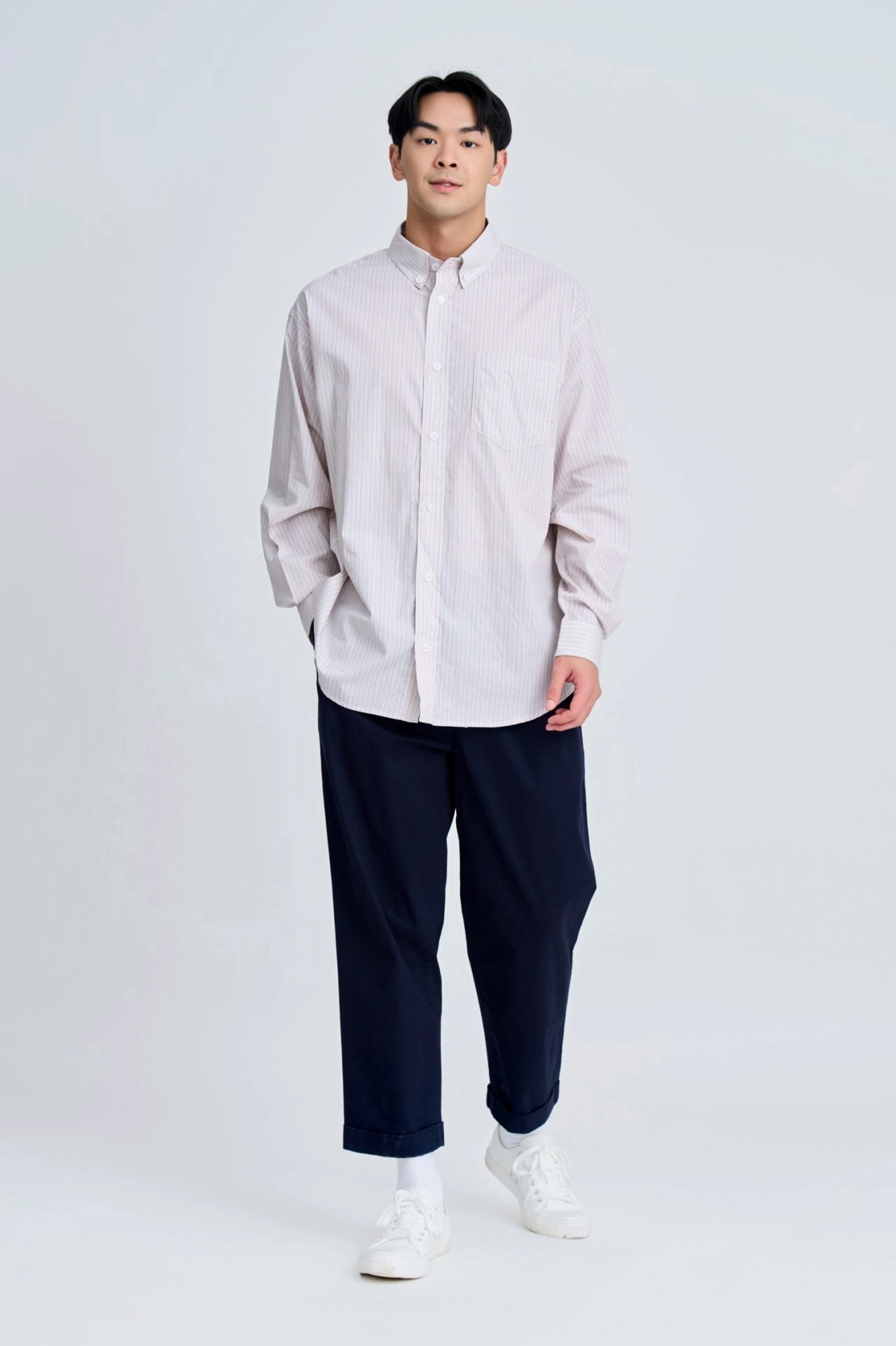 Oversized Striped Shirt [AT] Heather Texture Finish Geometric precision