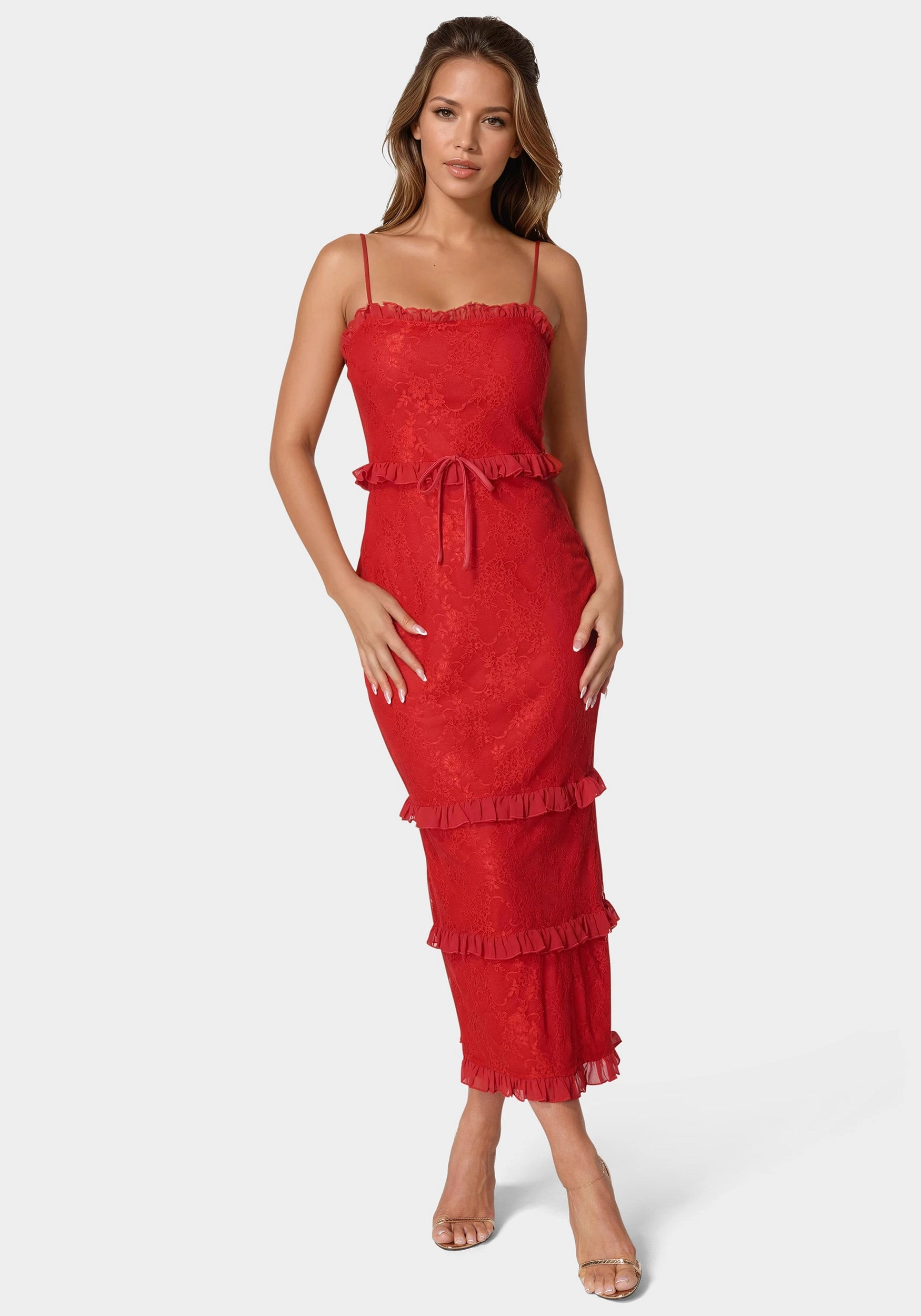 Lace Maxi With Ruffle Dress Breathable