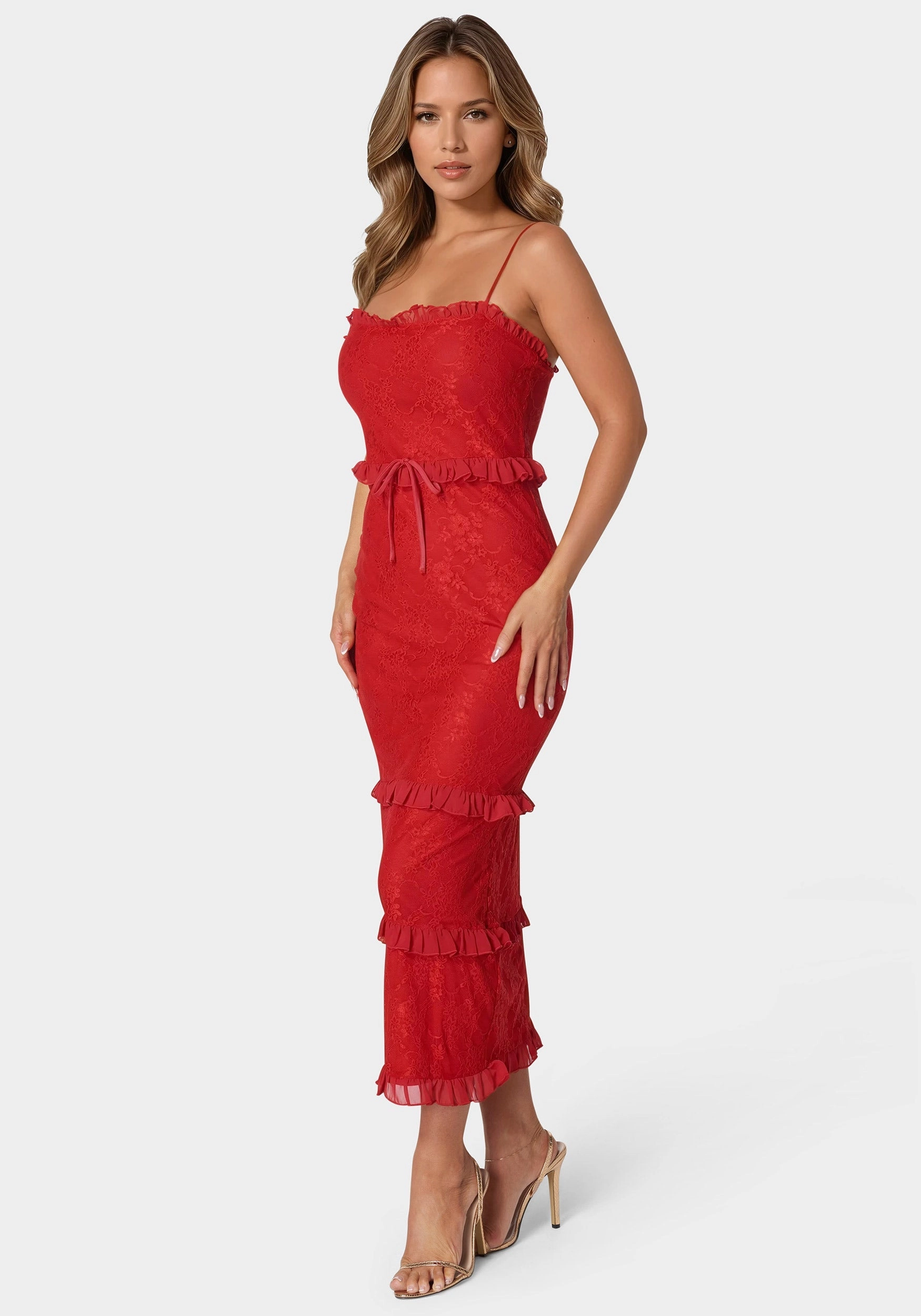 Lace Maxi With Ruffle Dress Balanced Shape