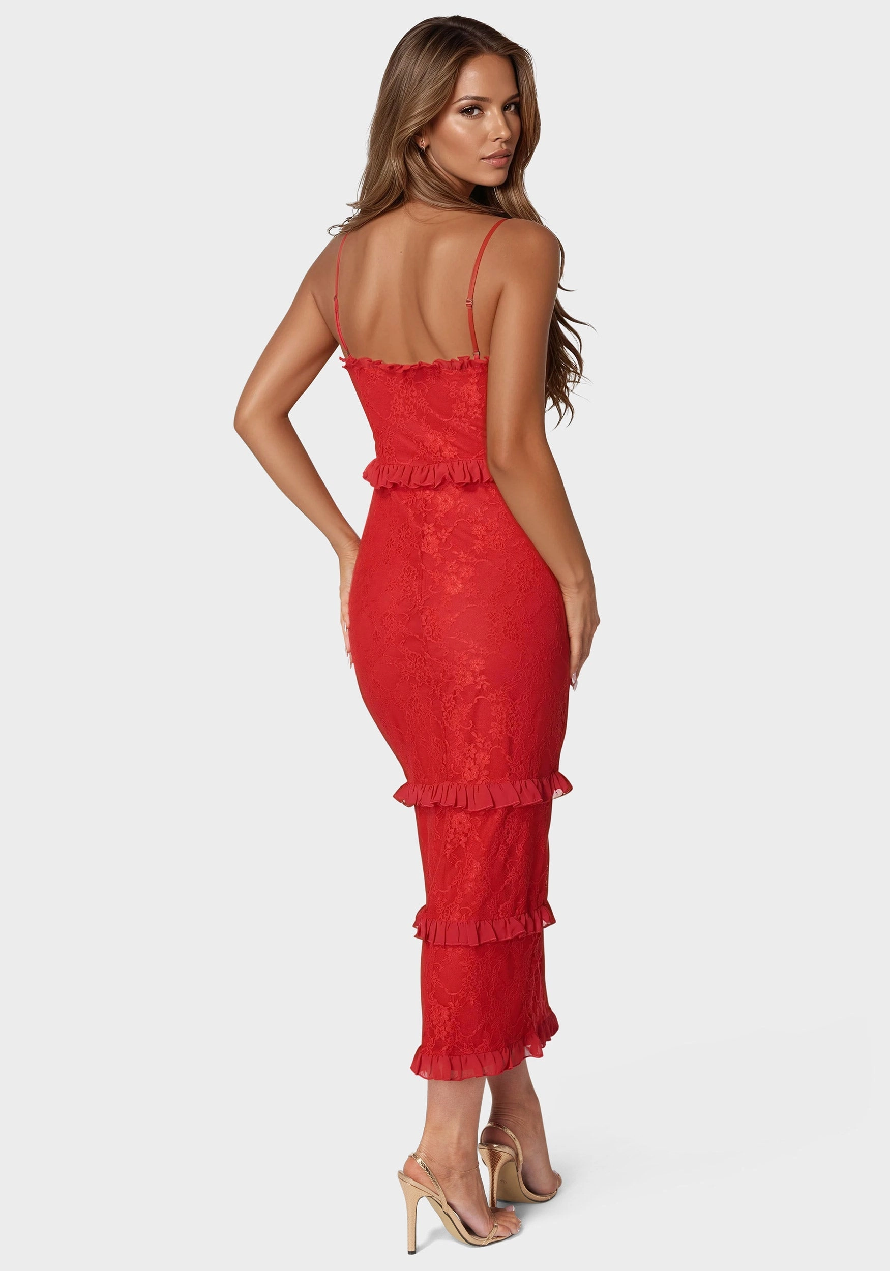Fluid Cut Lace Maxi With Ruffle Dress
