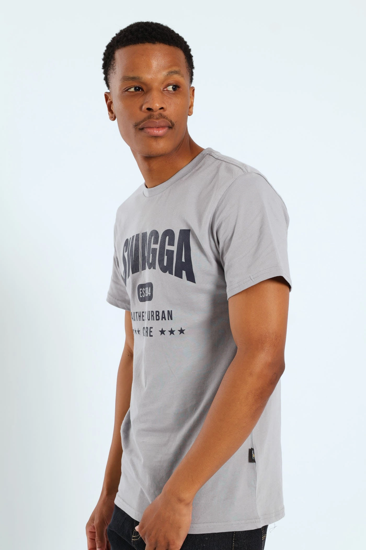 Subtle Logo Placement Basic Print Tee - Light Grey