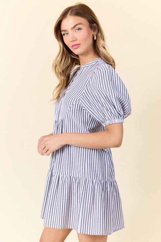 Movement Ready Faith In You Grey Striped Collared Mini Dress SALE