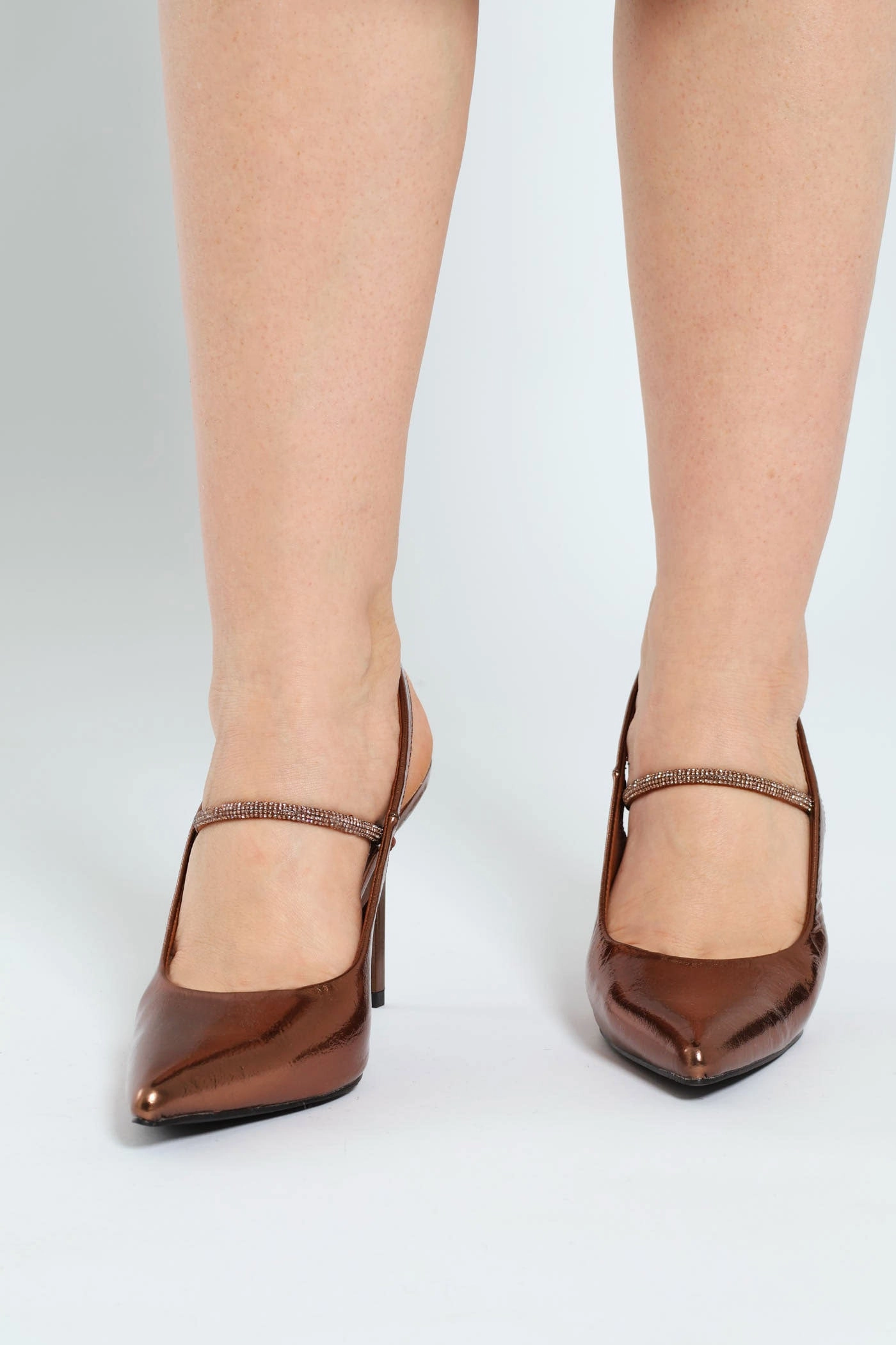 Nude Heels Diamante Pointy Stiletto Slingback Heel - Rose Gold