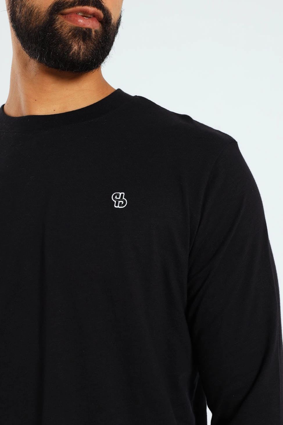 simple design Long Sleeve Slub Tee - Black