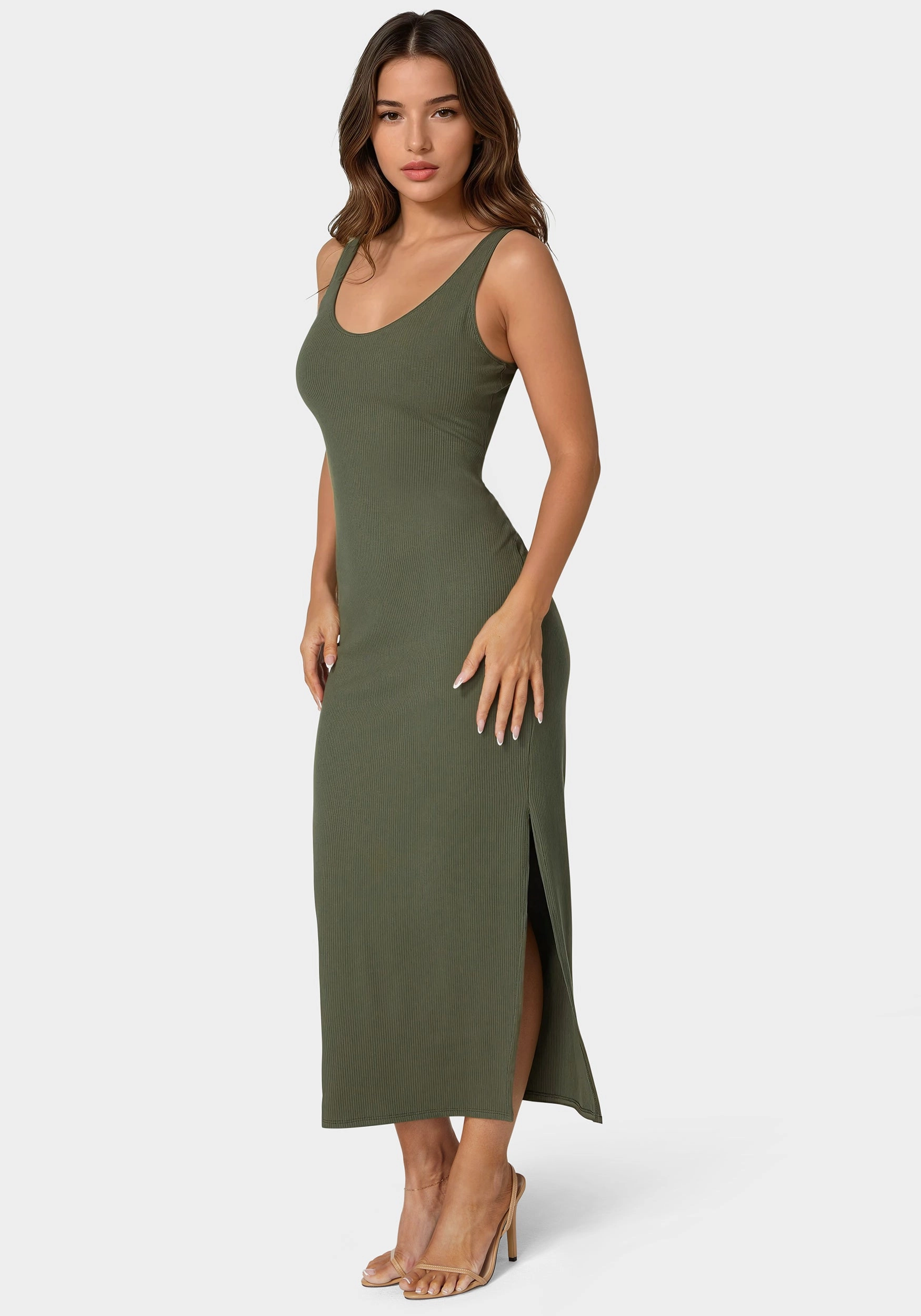 Travel Vibe Ruffle Hem V Neck Rib Tank Maxi Dress