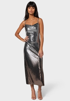 Ombre Sequin Maxi Slip Dress Embroidered-Detail Seasonal Style
