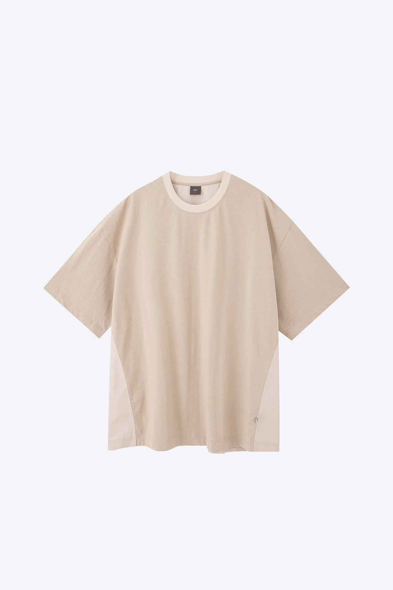 Dual Fabric Oversized Tee - Khaki [AT] Weighted Hem Design