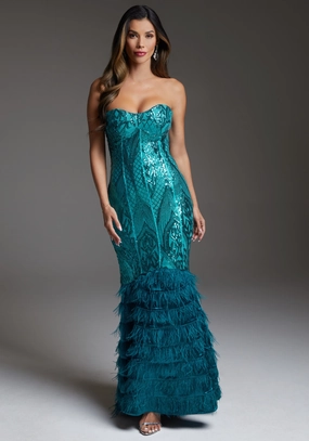 Feather Gown Bold Cut Elegant Style
