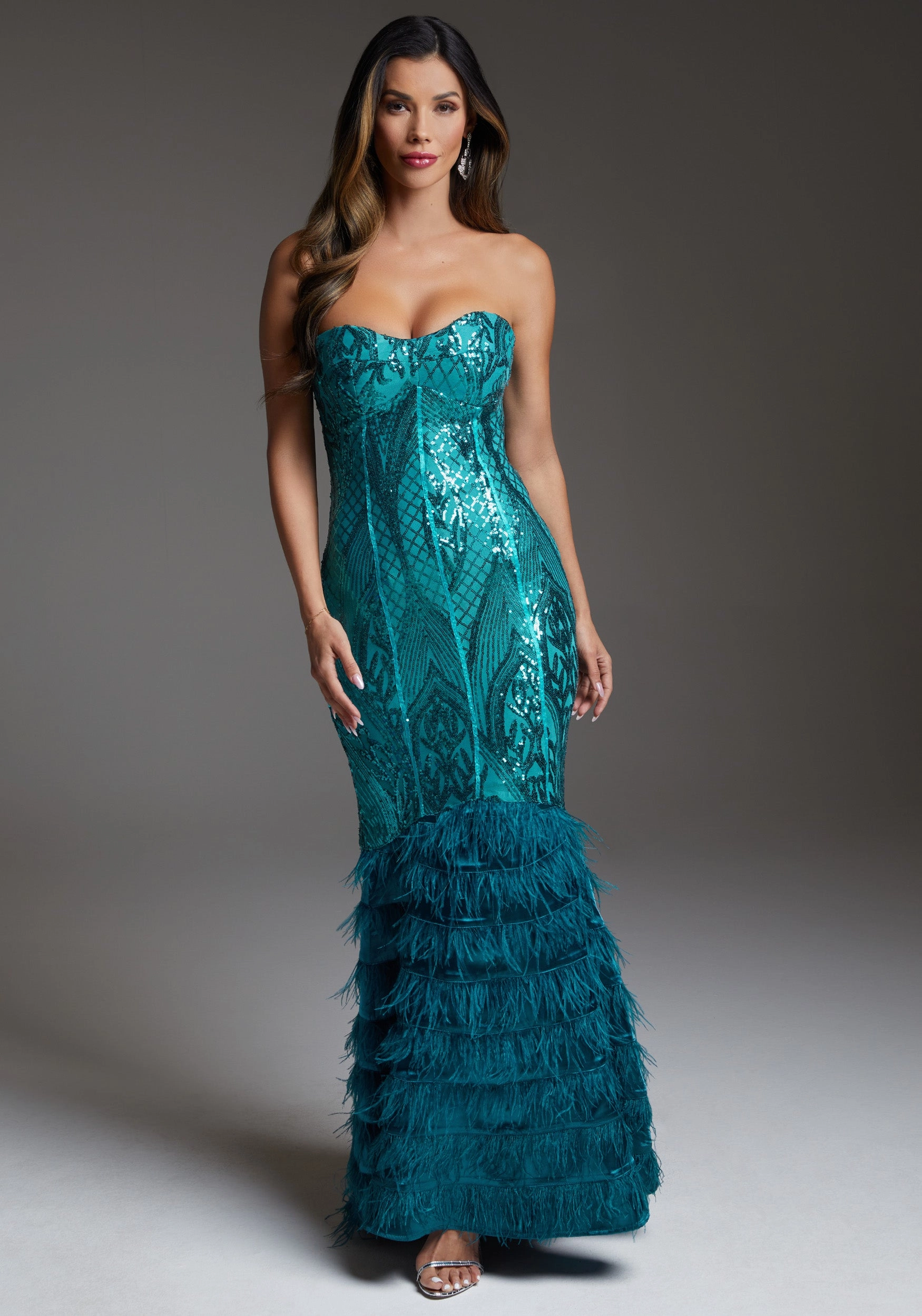 Feather Gown Bold Cut Elegant Style