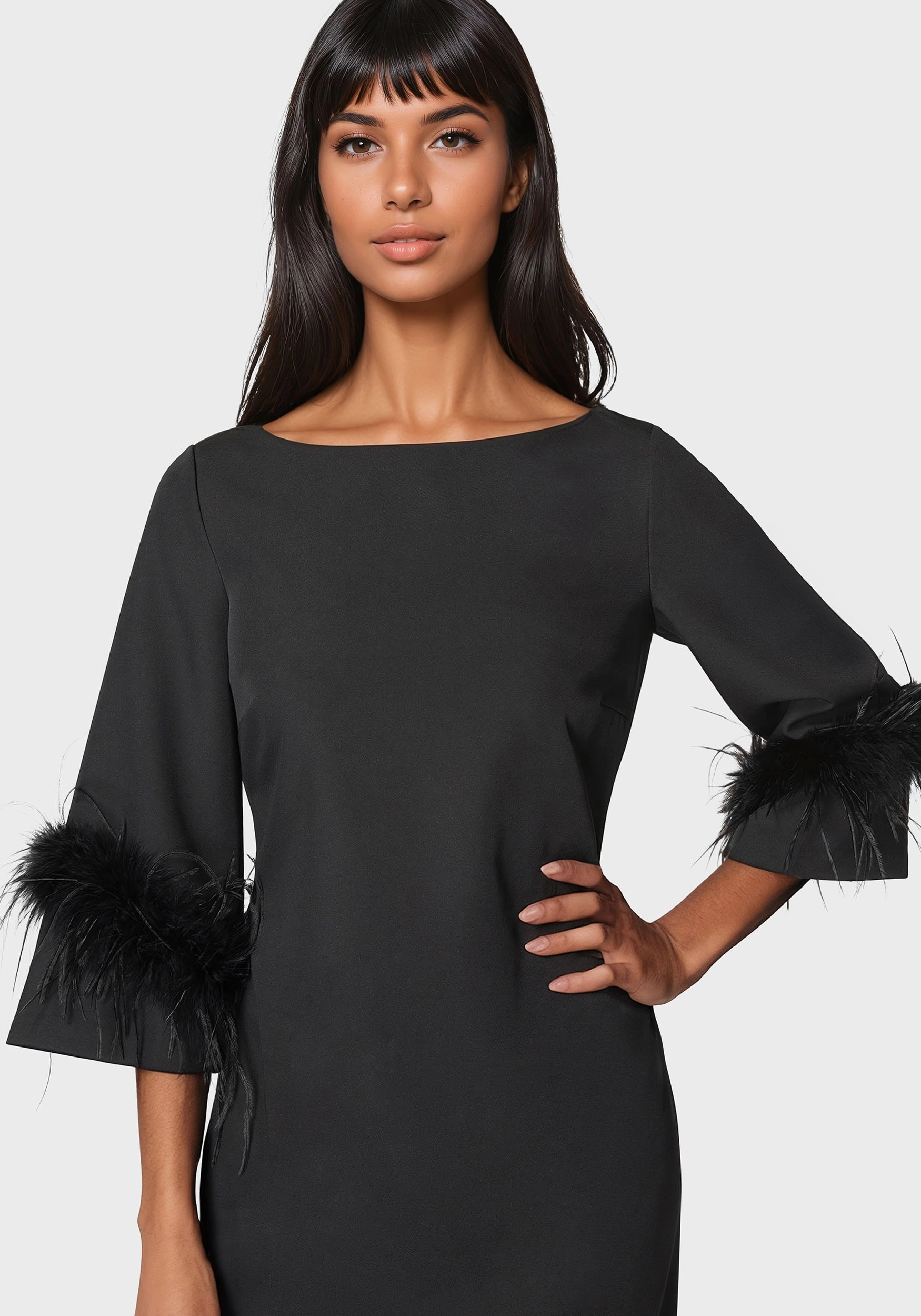 Feather Sleeve Mini Dress Snag-Resistant Lounge Feel
