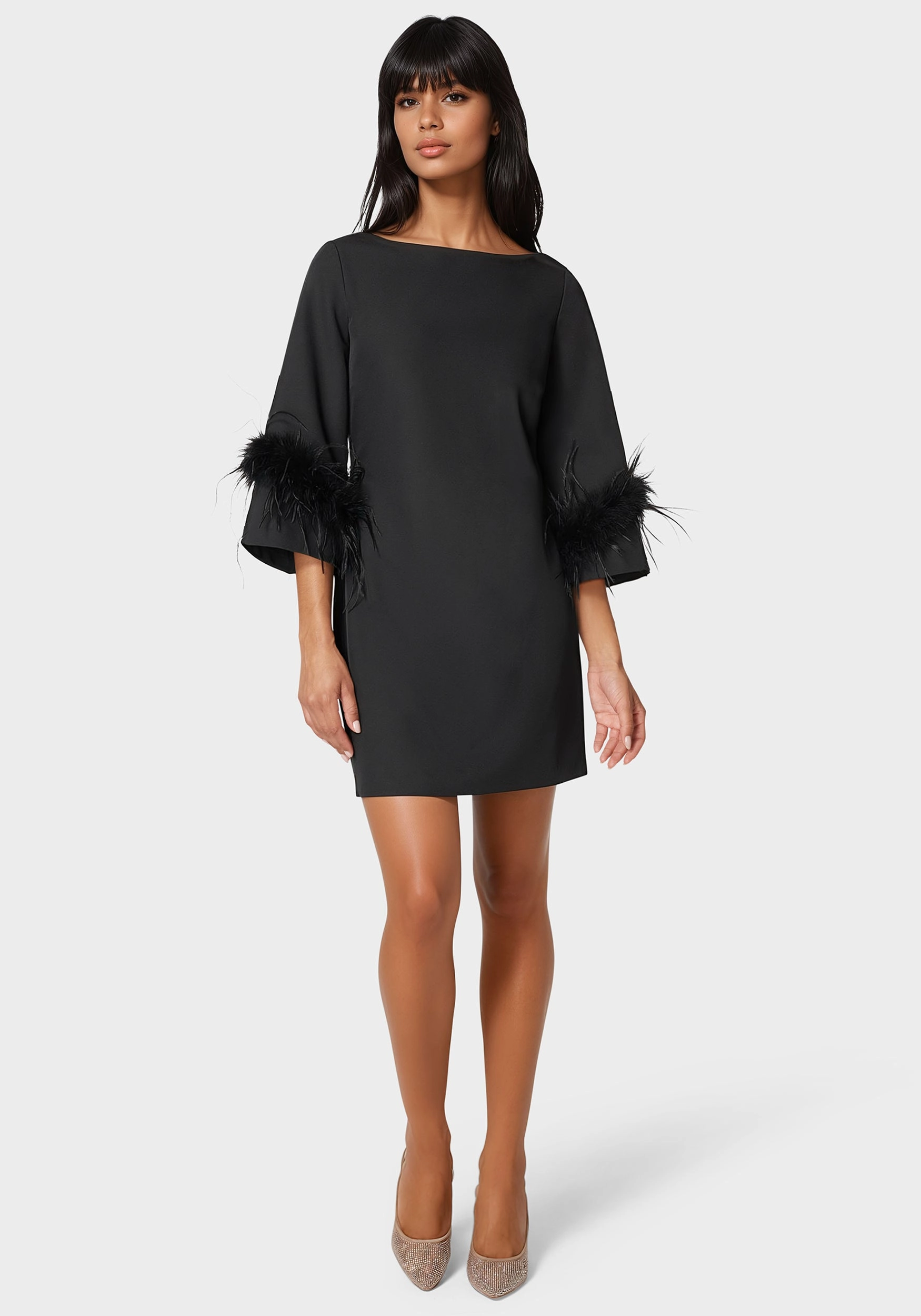 Feather Sleeve Mini Dress breathable-mesh Edgy-Look