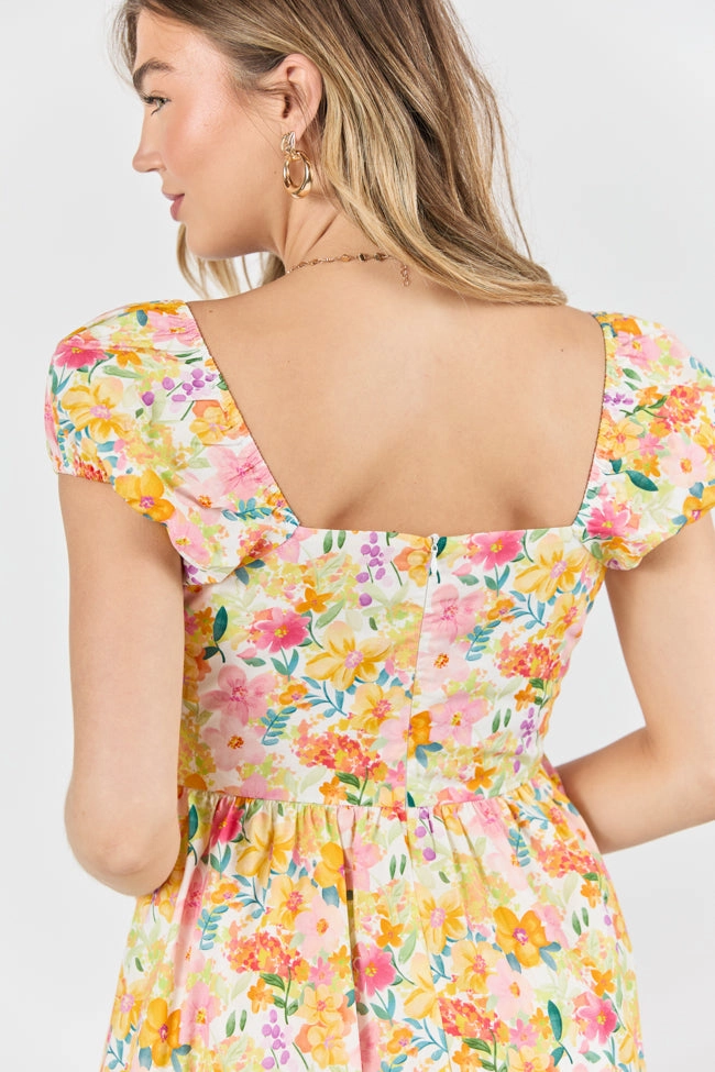 Dream Of Me Multi Floral Bubble Sleeve Mini Dress SALE Bow Soft Cozy And Stylish